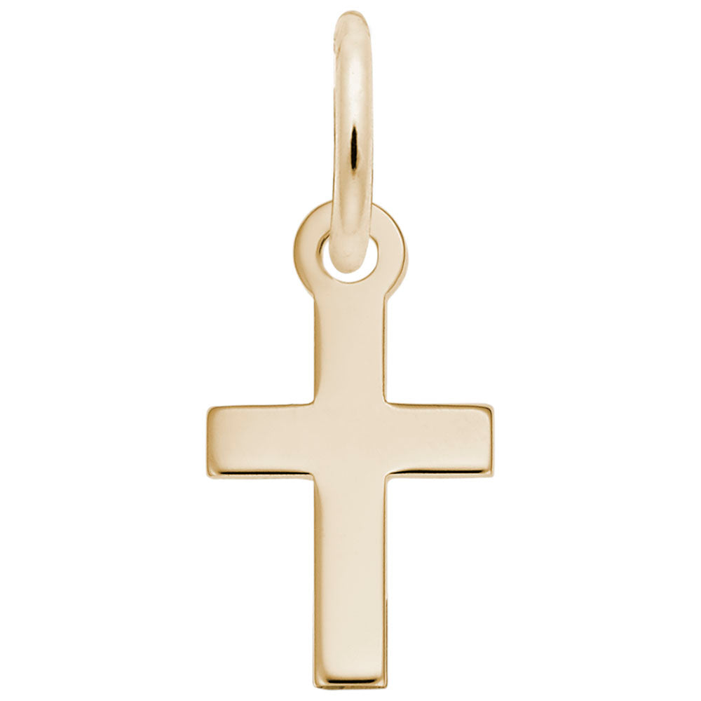14K Yellow Gold Plain Cross Charm Pendant - Elegant Religious Jewelry for Necklace, Gift for Baptism, Confirmation & Everyday Wear