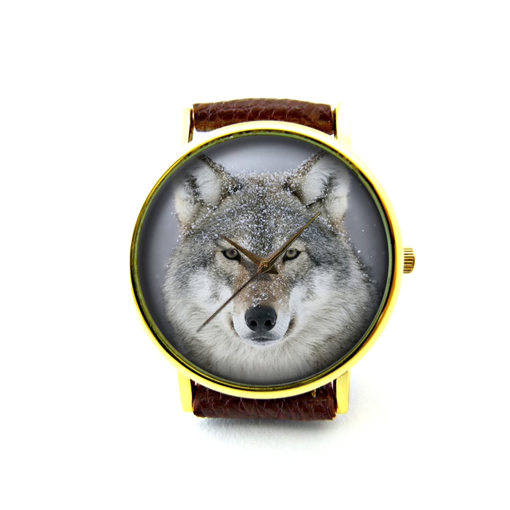 Wolf Leather Watch for Men & Women - Custom Engraved Wolf Jewelry - Stylish Unisex Wristwatch for Outdoor Adventures, Gifts & Everyday Wear - Model P436