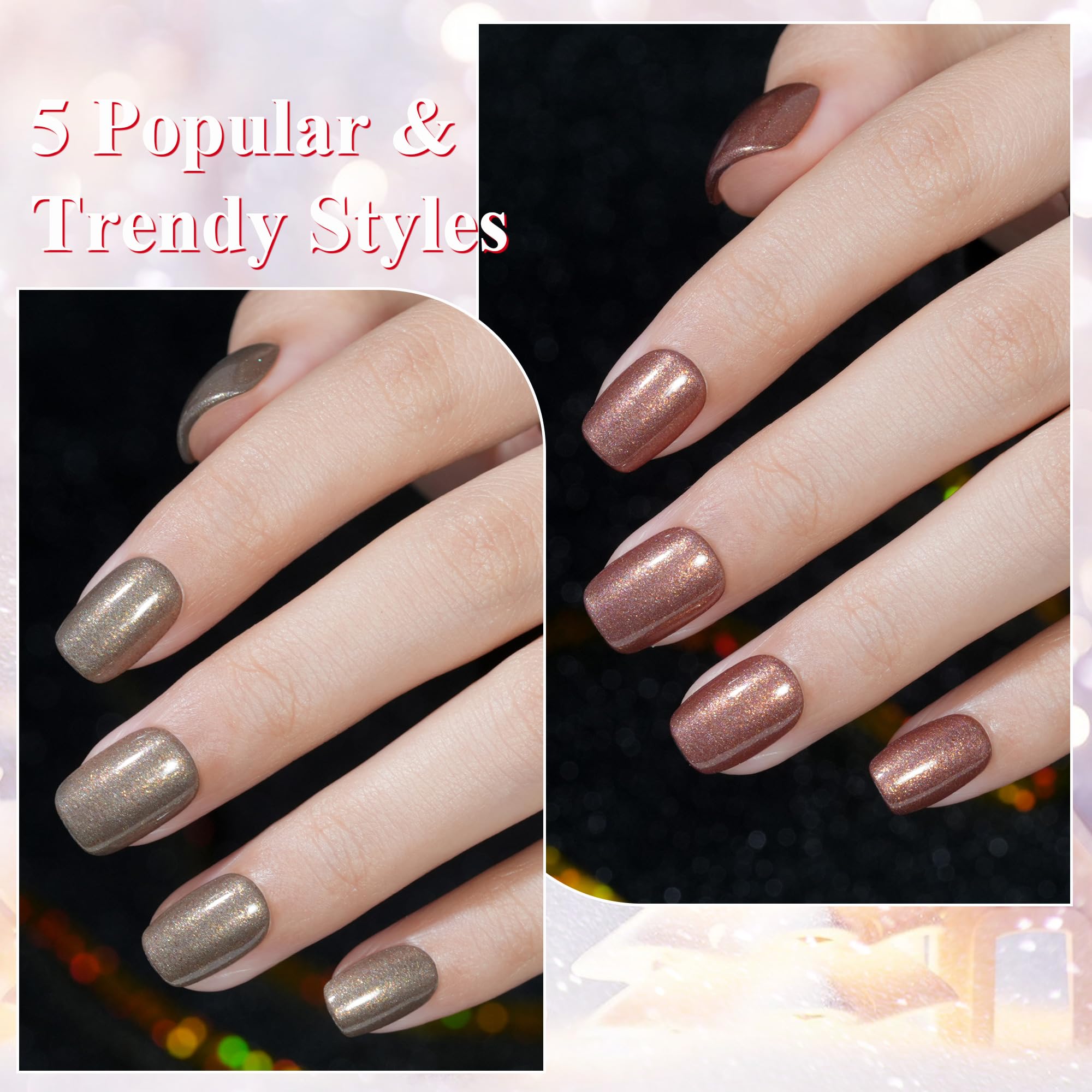 Jofay Fashion 160Pcs Short Press on Nails - 5 Styles Almond Shaped Gel Fake Nails, Reusable Glossy Acrylic False Nails with Glue for Women (Meteorite Series) | Perfect for Valentine's Day, Parties, Weddings & Everyday Wear