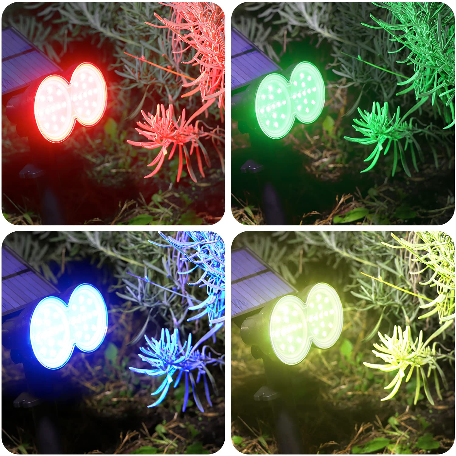 Kasonic Solar Spot Lights Outdoor - 4 Pack Color Changing Waterproof LED Landscape Spotlights with Dark Sensing Auto On/Off for Garden, Yard, Pathway & Walkway - Perfect for Patio, Deck, Driveway & Backyard Lighting