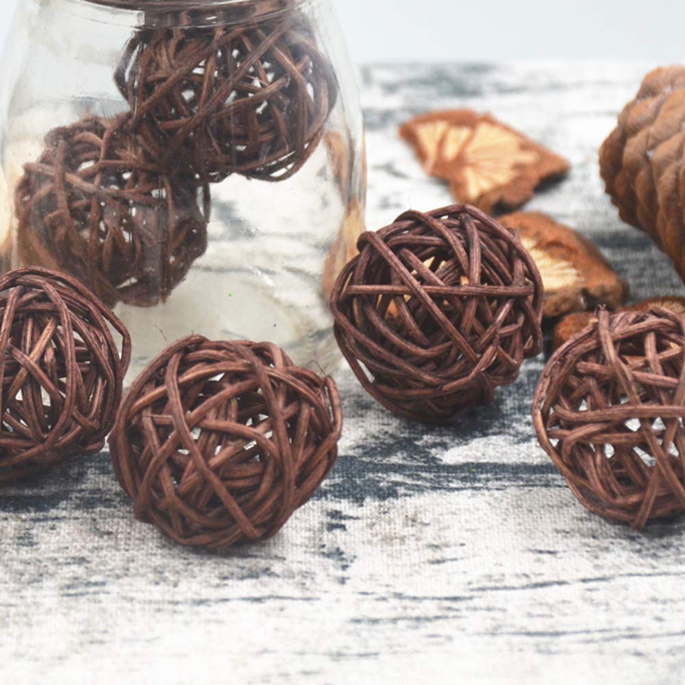 12 Pack Wicker Rattan Balls - 2.75 Inch Coffee Brown Decorative Orbs for Vase Fillers, DIY Crafts, Wedding Centerpieces, Baby Shower Decorations & Aromatherapy Accessories - Perfect for Home, Party and Table Decor