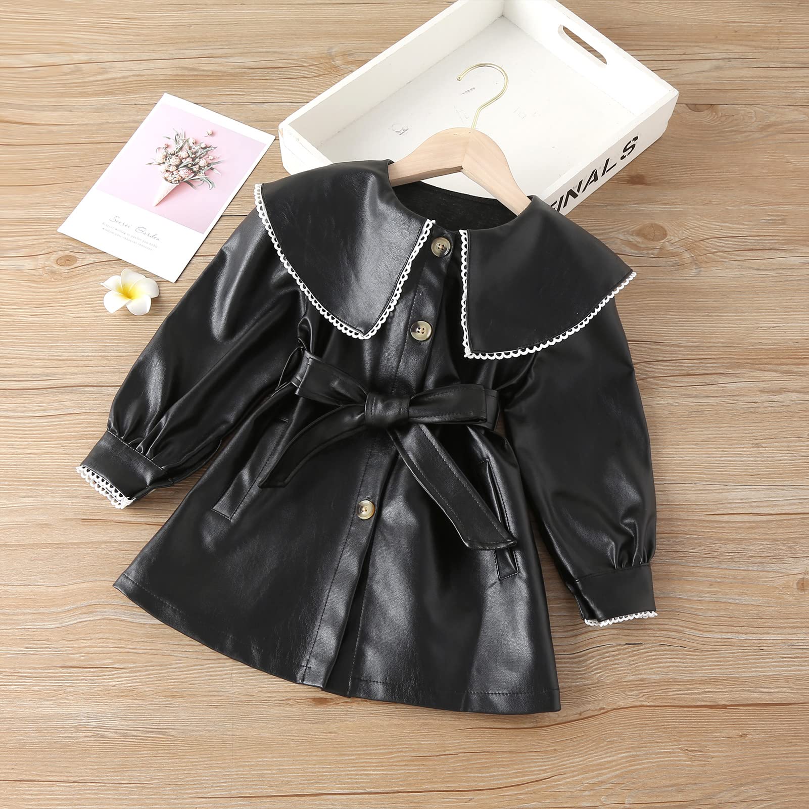 Happy Cherry Baby Girl Faux Leather Motorcycle Jacket - Cute Ruffle PU Coat for Toddlers 1-5 Years | Spring & Fall Outerwear for Photo Shoots, Parties & Outdoor Play