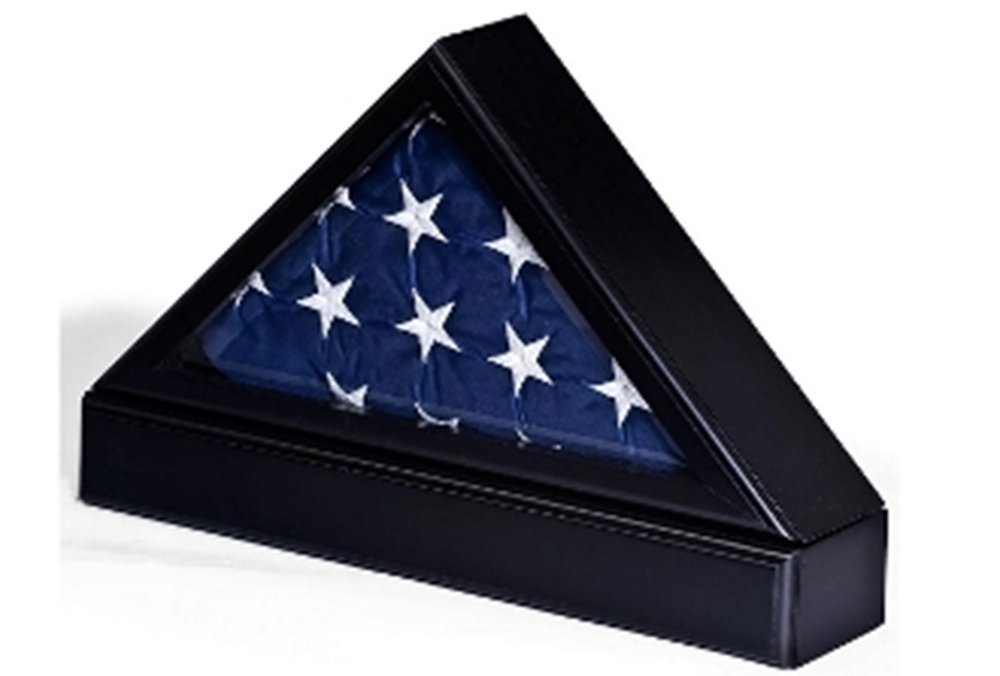 Premium Black Flag Display Case with Base - Tabletop or Wall Mounting for Home, Office & Military Memorabilia Display