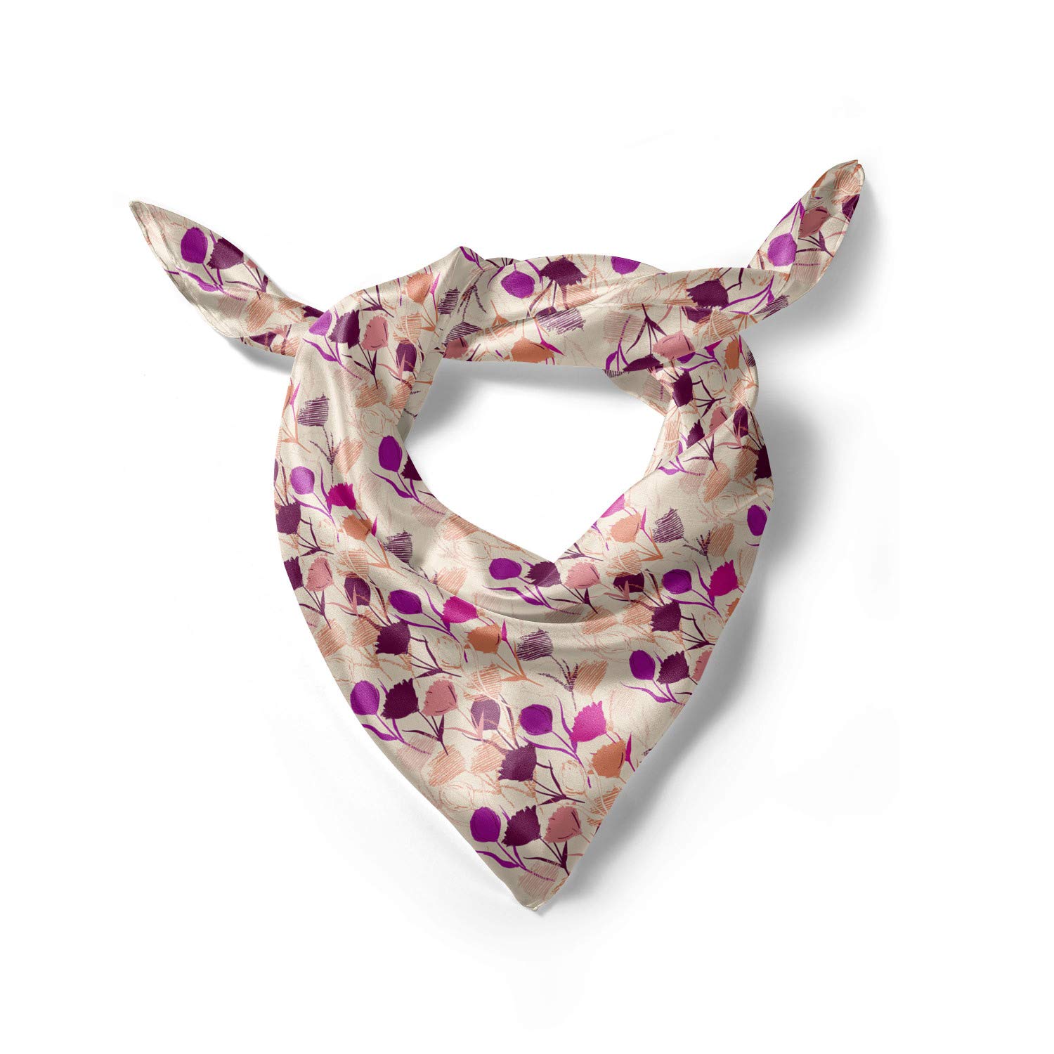 Ambesonne Floral Head Scarf - Carnations & Tulips Print Hair Wrap for Women | Boho Headband, Beach Cover Up, Yoga Accessory