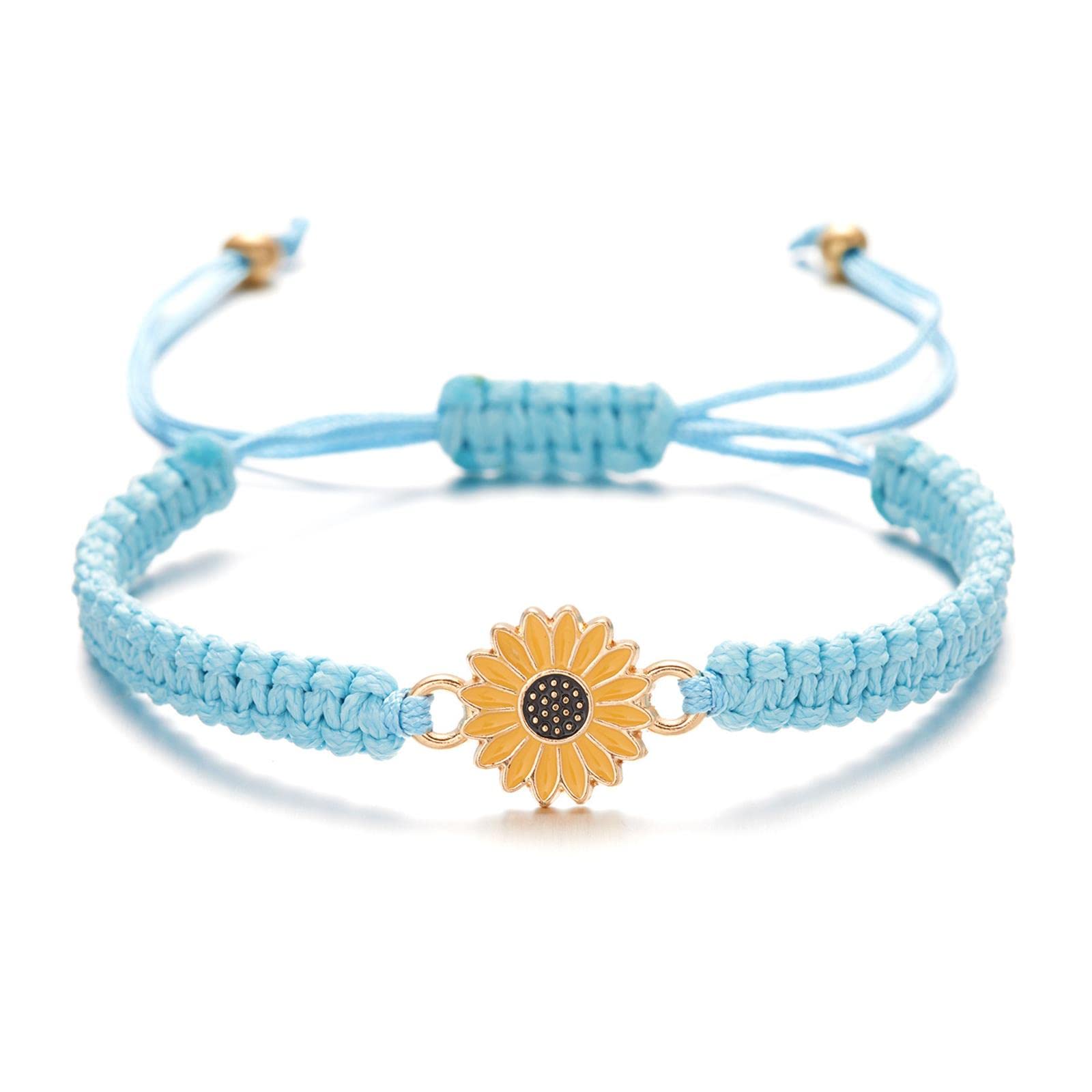 Adjustable Sunflower Charm Bracelet - Handmade Boho Daisy Friendship Bracelet for Women, Couples & Friends | Summer Jewelry Gift for Her, Matching Promise Bracelet for Best Friends, Outdoor & Festival Wear