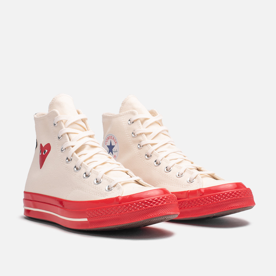 CDG PLAY x Converse Chuck 70 High Top Sneakers - Pristine White & Red Heart Logo - Streetwear Fashion for Men & Women | Perfect for Casual Outfits & Urban Style