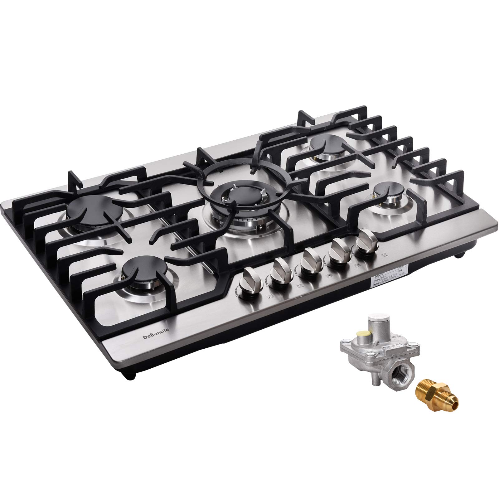 30 Inch 5 Burner Built-In Gas Cooktop - LPG/NG Convertible Stainless Steel Gas Hob for Modern Kitchens | DM527-SA05 | Perfect for Home Cooking & Professional Chefs