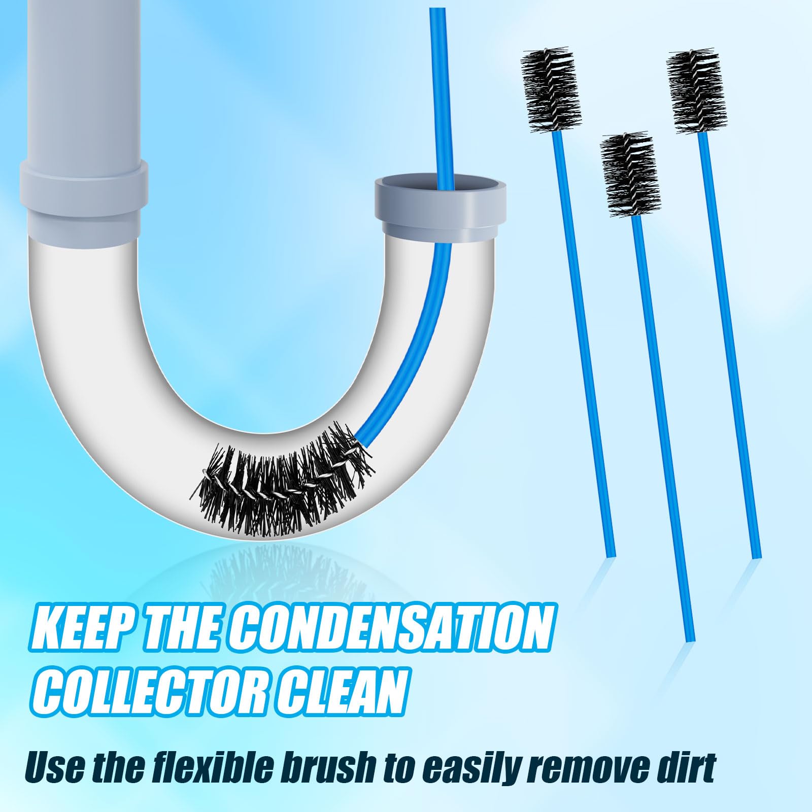 4pcs Flexible Drain Brush for Condensate Traps - 16 Inch Nylon Pipe Cleaning Brush with Soft Bristles - HVAC System Maintenance Tool for AC Units, Furnaces & Water Heaters