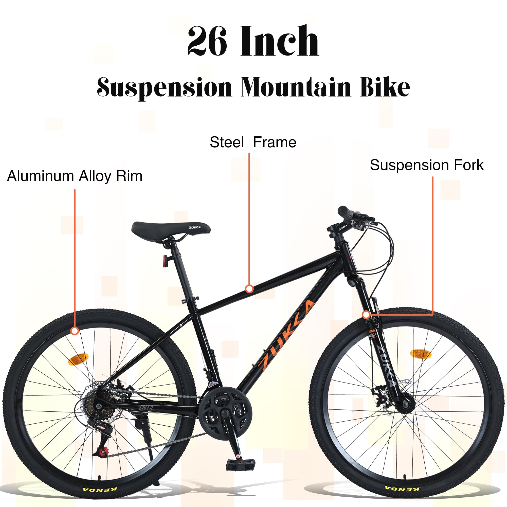 26 Inch Mountain Bike for Adults - 24 Speed Suspension Bicycle with Lightweight Aluminum Frame & Dual Disc Brakes - Hybrid Road & Trail Bike for Men & Women - Perfect for Commuting, Off-Road Adventures & City Riding (Multiple Colors Available)