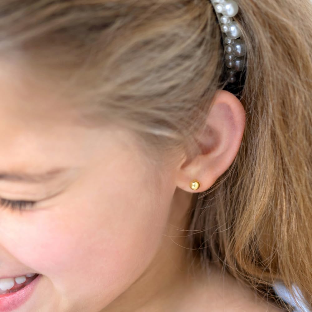 18k Yellow Gold Classic Ball Safety Screw Back Stud Earrings for Babies & Toddlers - 3mm-5mm Hypoallergenic Earrings for Newborns, Infants & Little Girls | Perfect for Baptism, Christening & First Birthday Gifts