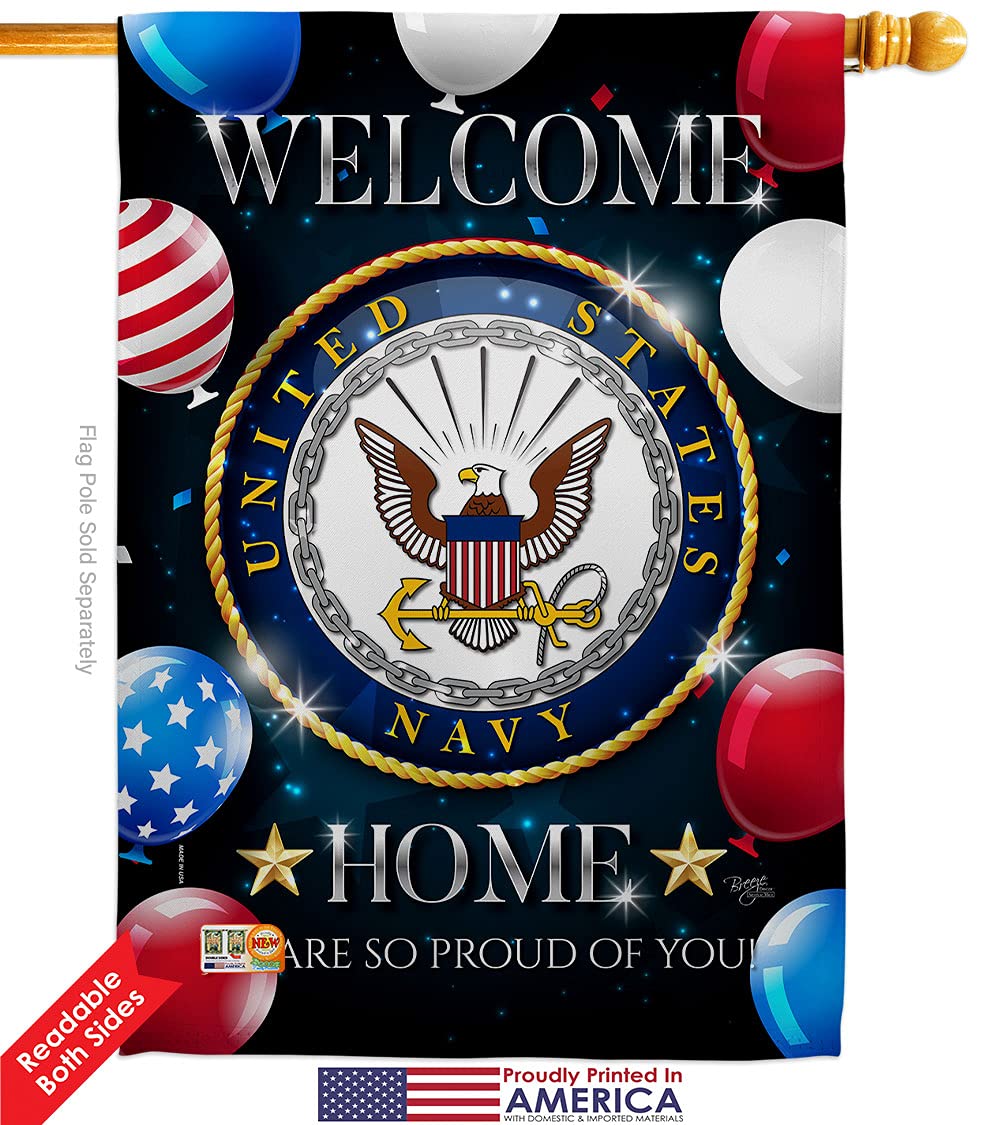 Breeze Decor Navy Welcome Home Garden House Flags Kit - USN Seabee Military Veteran Retiree Official Double-Sided Yard Banner (28