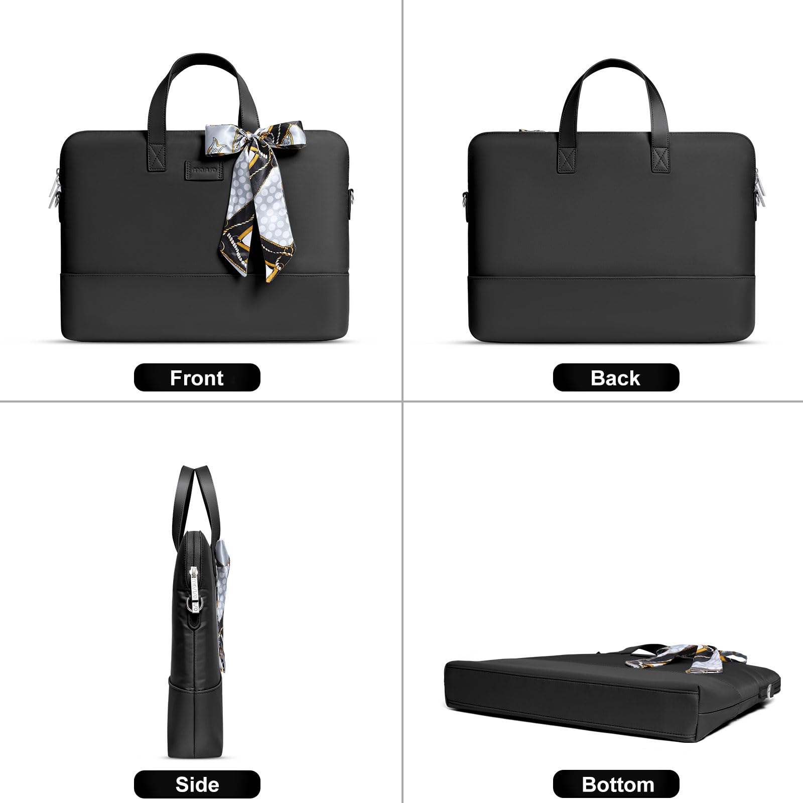 MOSISO 15.6 Inch Laptop Bag for Women - Stylish Computer Briefcase Compatible with MacBook Pro 16 Inch, HP, Dell, Lenovo, Asus, Razer Notebook, Includes Shoulder Strap & Silk Scarf, Black - Perfect for Work, Travel, and Everyday Use