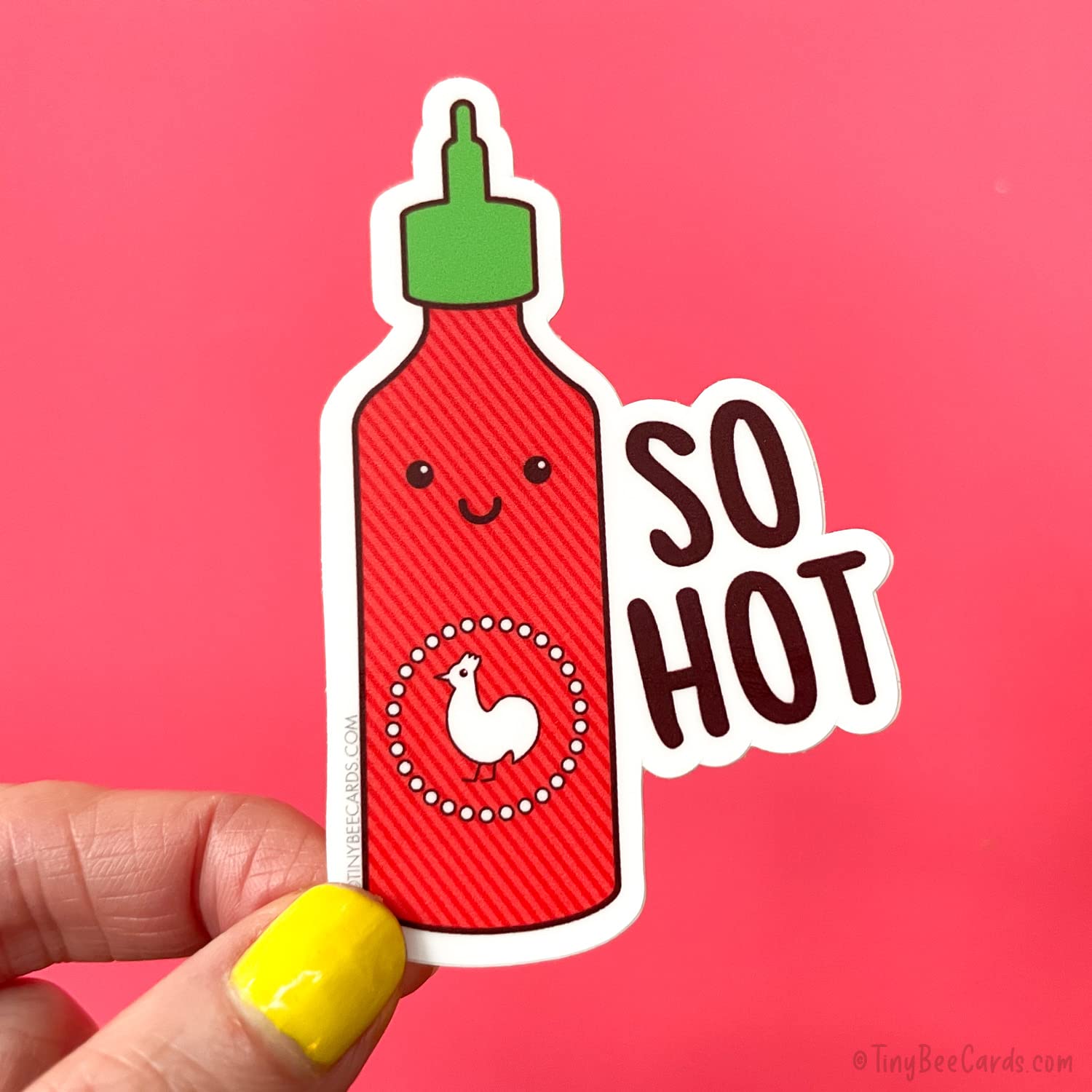 Spicy Sriracha Vinyl Sticker - 'So Hot' Decal for Water Bottles, Laptops & Bikes | Kawaii Food Pun Gift for Hot Sauce Lovers | Perfect for Kitchen Decor & Foodie Accessories