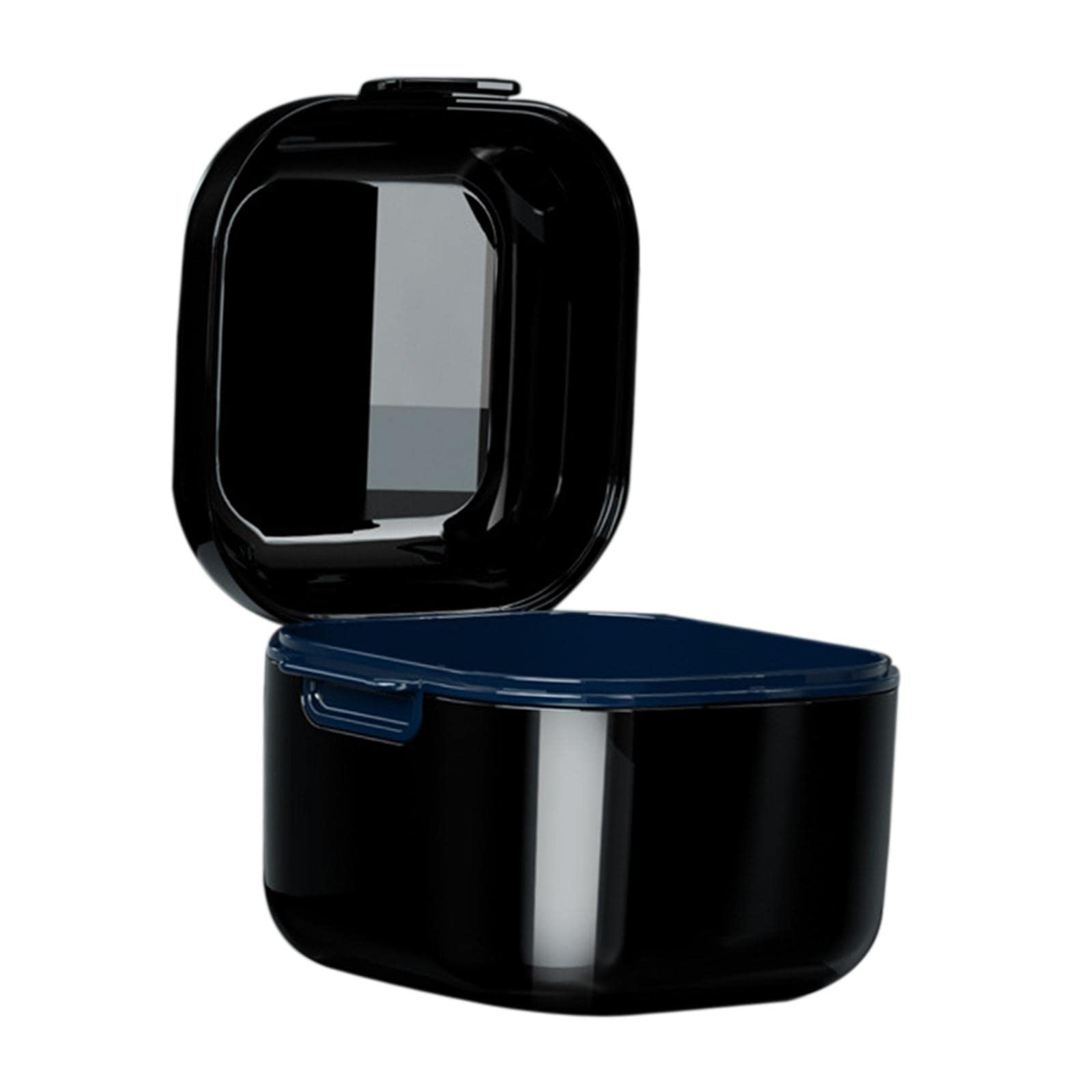 Premium Denture Case with Strainer Basket - Black False Teeth Storage Box for Cleaning & Soaking Clear Braces | Travel-Friendly Dental Care Solution for Home & On-the-Go Use