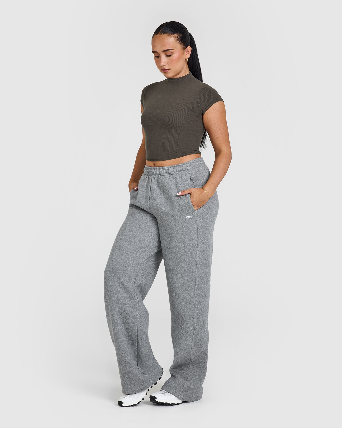 Mellow™ Rib Mid Mock Neck T-Shirt for Women - Soft Stretch Comfort Fit Casual Tee in Deep Taupe | Perfect for Everyday Wear, Layering & Office Outfits