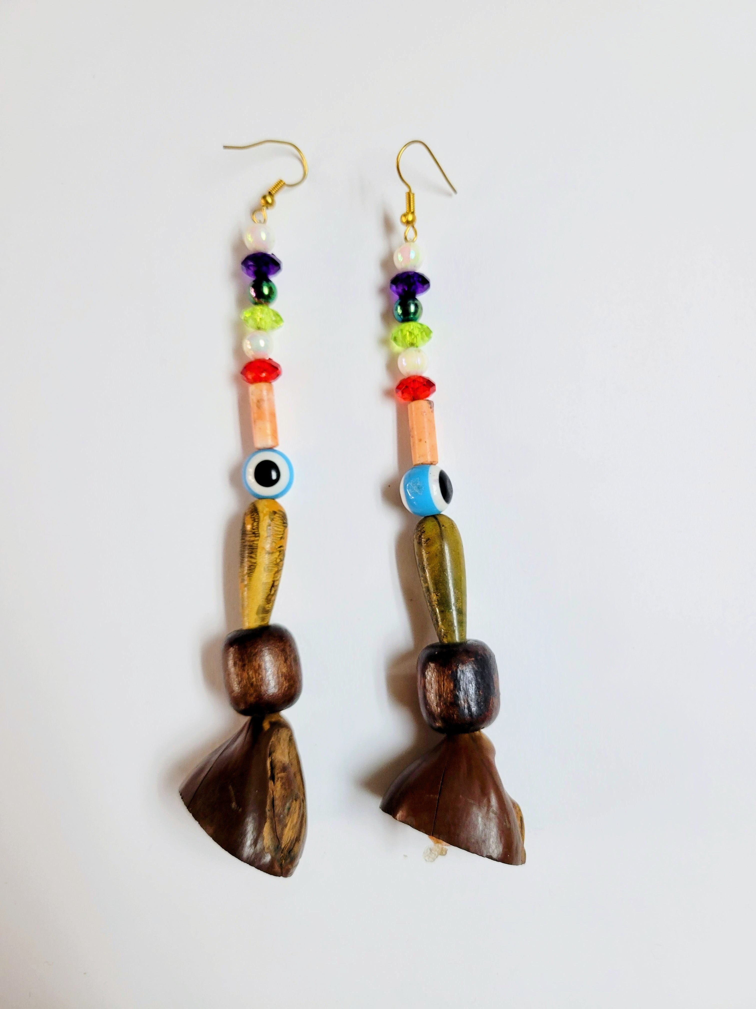 Antobam 3 Inch African Beaded Wood Hook Earrings - 3 Layer Handmade Tribal Jewelry for Women - Perfect for Weddings, Parties & Cultural Events