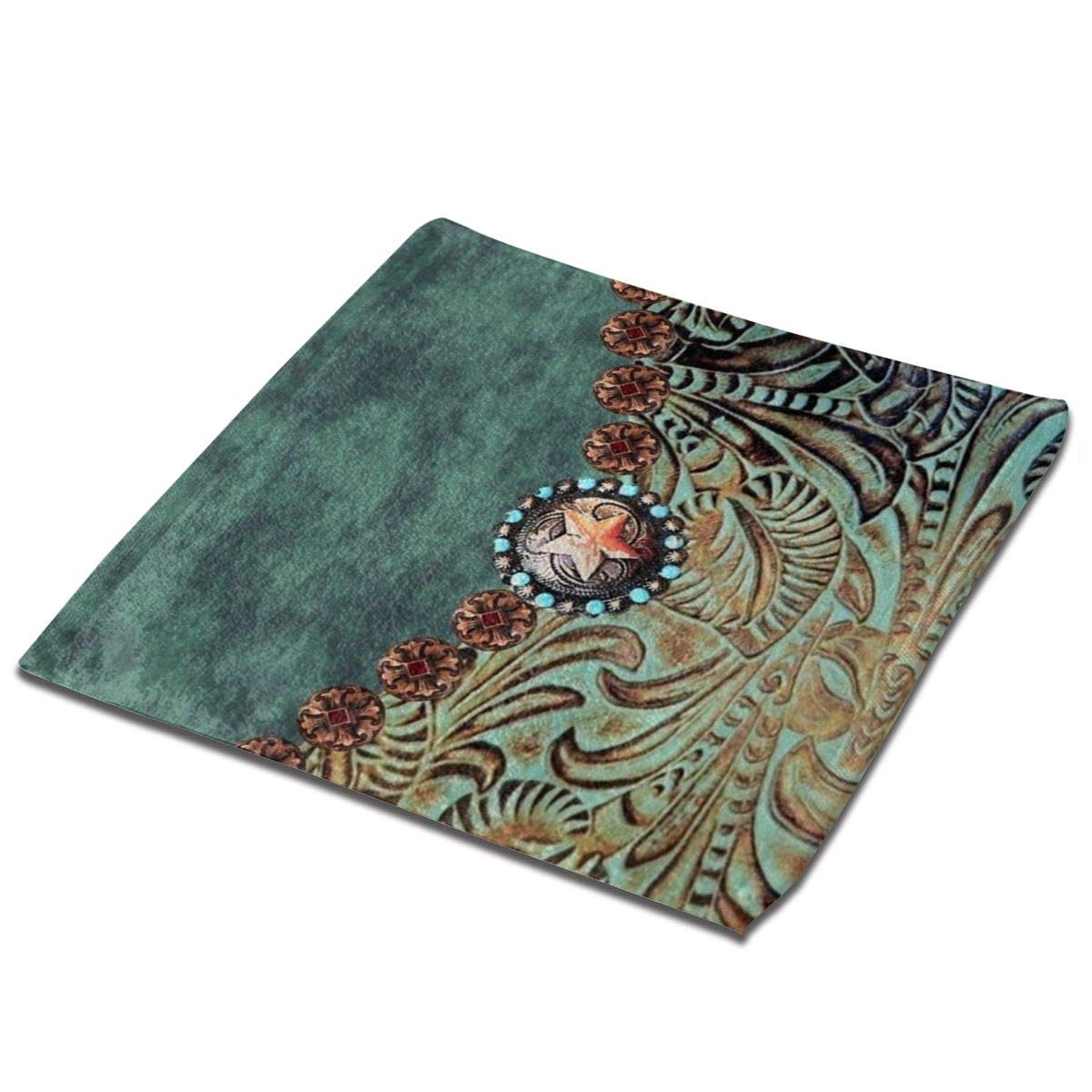 ANGERT& Western Turquoise Tooled Leather Star Face Cloths - Soft 13x13 Inch Bath Towels & Washcloths for Bathroom, Hotel, Spa & Kitchen | Premium Hand Towels for Western Decor, Cowboy Theme & Rustic Bathroom Accessories