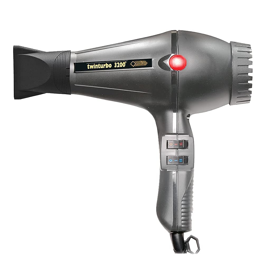 Turbo Power Twin Turbo 3200W Professional Hair Dryer with Metal Mesh Diffuser - Dark Grey Salon Blow Dryer for Fast Drying & Styling - Perfect for Home & Salon Use