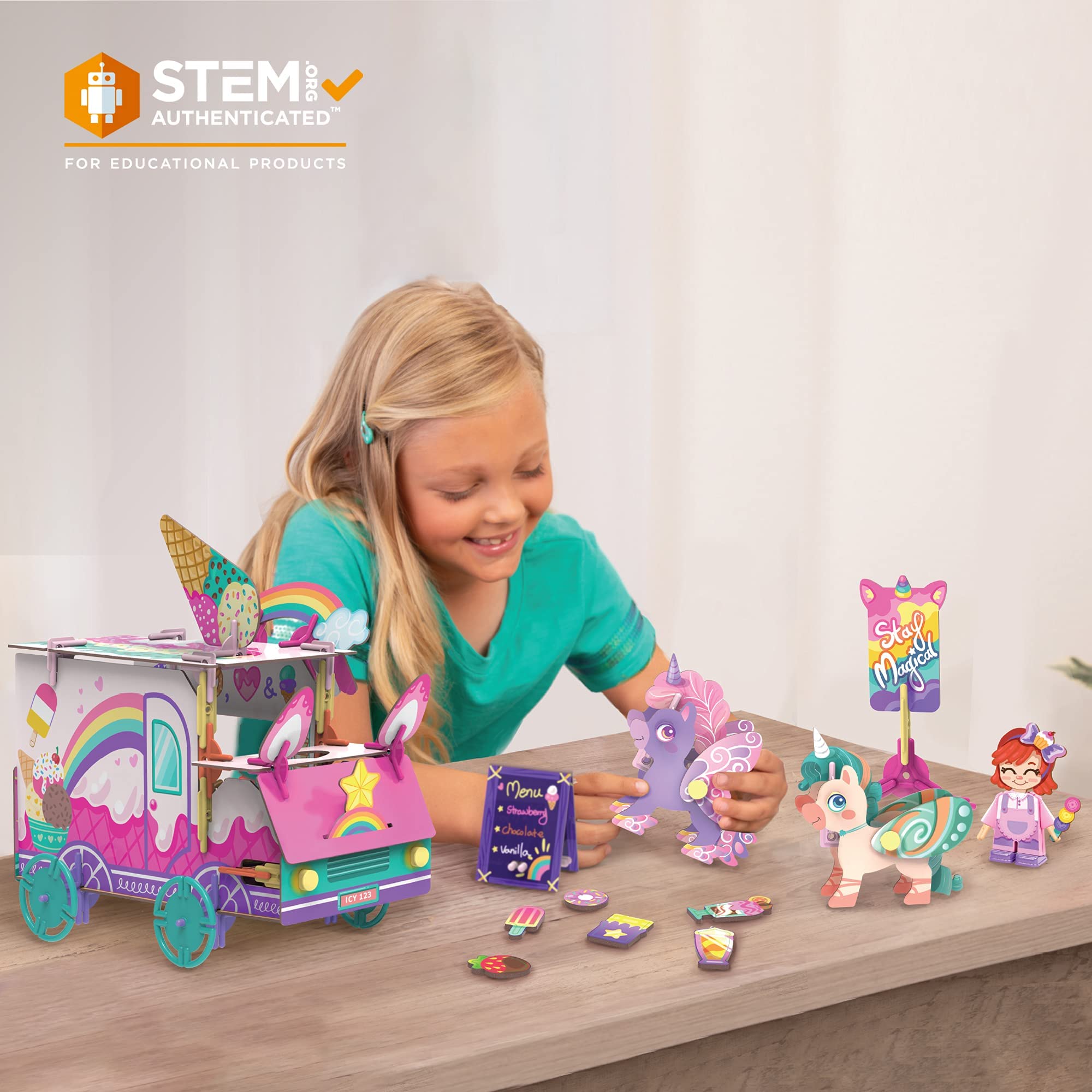 Unicorn Ice Cream Truck Toy - DIY Magical Animals Play Set for Kids Ages 6+, STEM Learning 3D Puzzle Building Kit | Perfect for Birthday Gifts & Creative Playtime