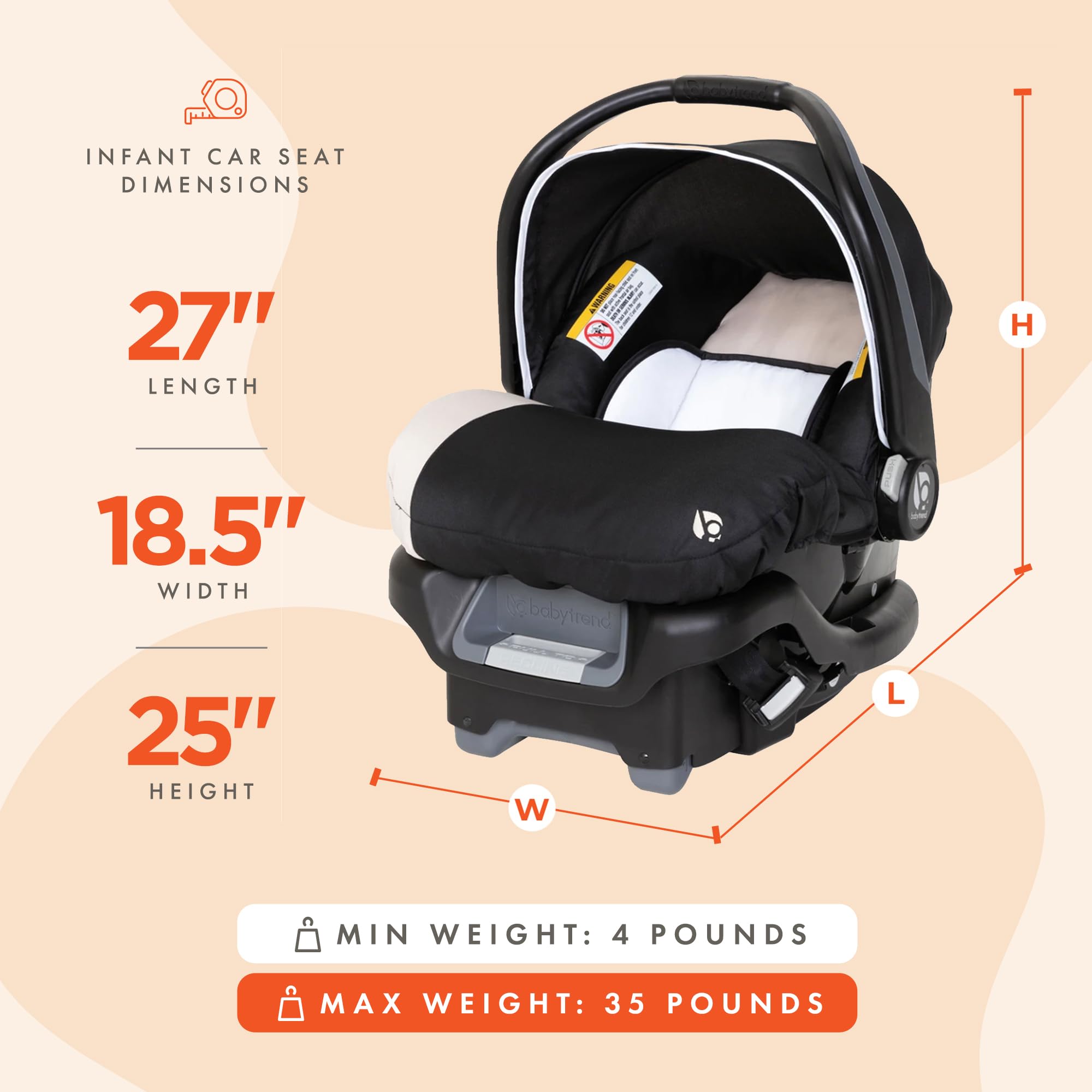 Baby Trend Ally Newborn Infant Car Seat Carrier Travel System - 2 Pack, Khaki - Safe & Comfortable for Babies up to 35 lbs with Harness & Cozy Cover - Perfect for Travel, Shopping & Daily Outings