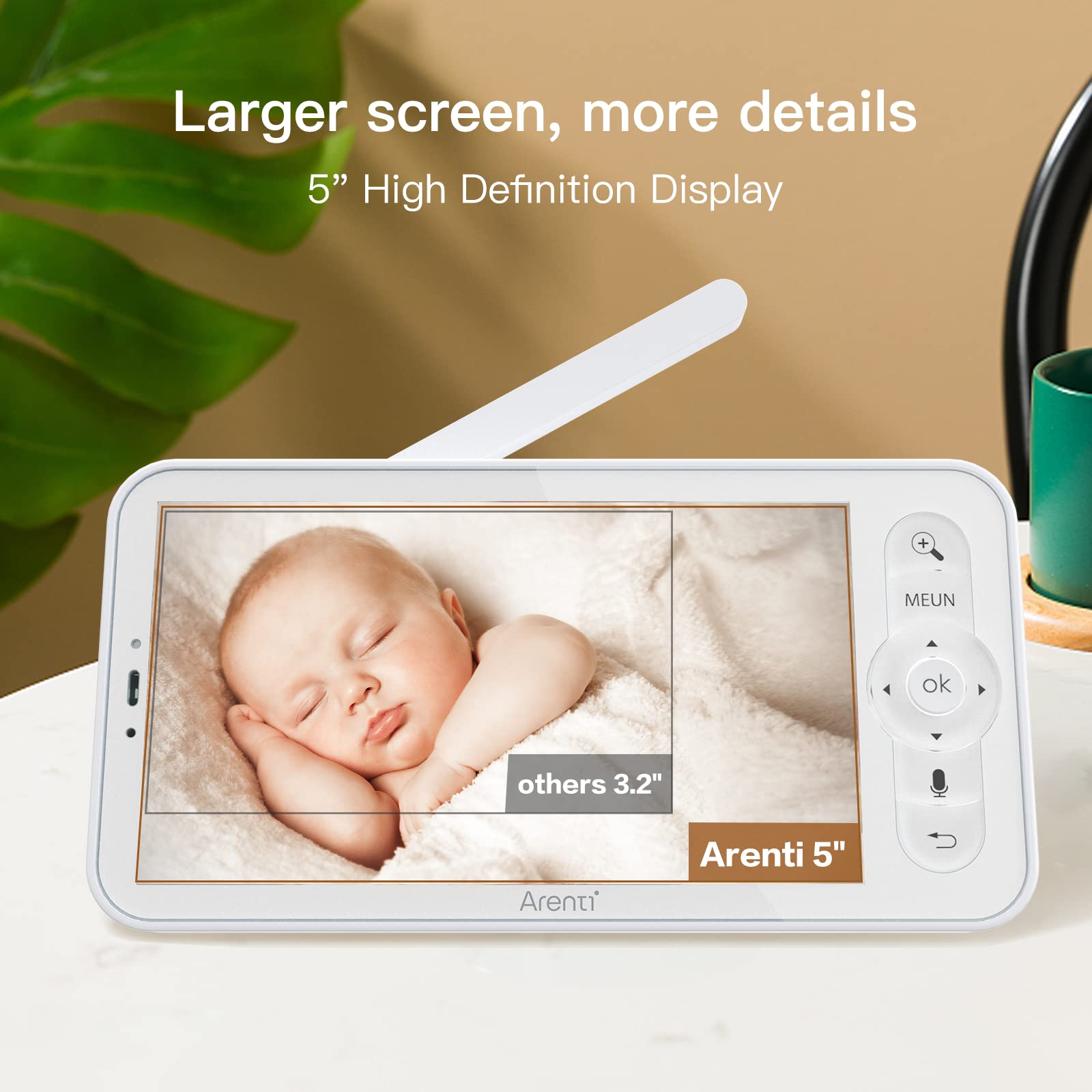 ARENTI 5 Inch Wireless Baby Monitor with HD Display - Parent Unit AInanny A4/B2/D3 Replacement | Night Vision, Two-Way Audio, Long Range | Perfect for Nursery, Bedroom & Travel Use