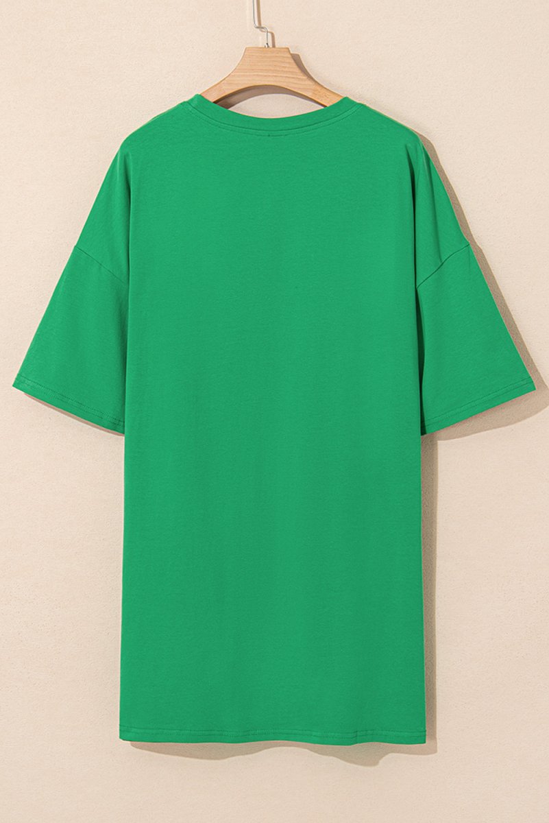 Sparkling Green Rhinestone Poker Card Print Mini Dress T-Shirt - Fun Casino Party Outfit & Lucky Gambling Theme Costume for Women
