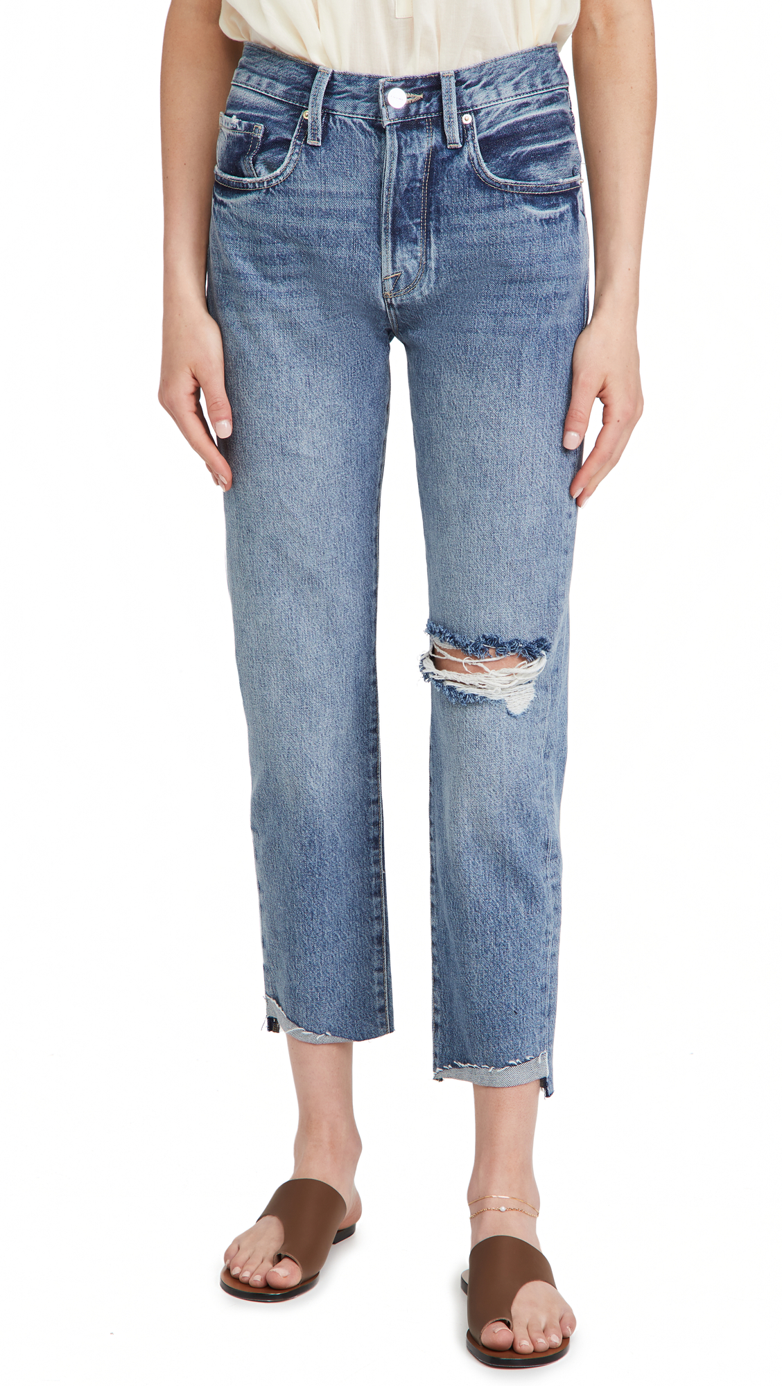 FRAME Women's Le Original Front Cuff Jeans - High Waist Slim Fit Stretch Denim Pants for Casual Wear & Everyday Outfits