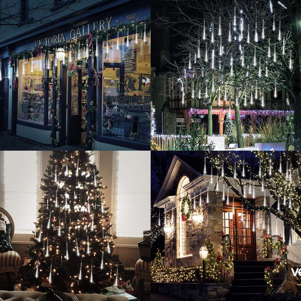 Meteor Shower Lights - 16inch 10 Tube 240 LED Outdoor Raindrop Lights for Christmas Halloween Wedding Valentine Decorations | Weatherproof White Falling Rain Tree Lights for Garden, Patio, and Holiday Party Decor
