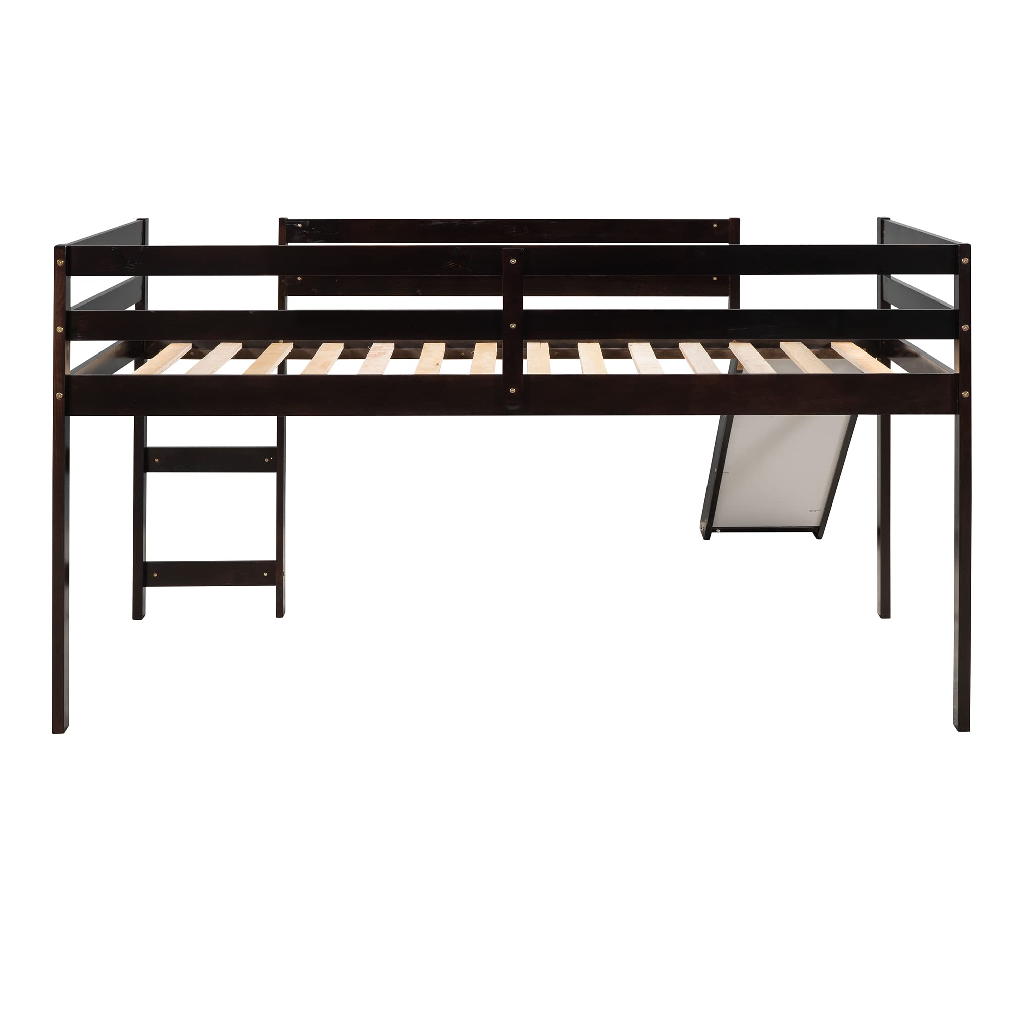Harper & Bright Designs Twin Size Kids Low Loft Bed with Slide - Wooden Loft Bed Frame in Espresso - Perfect for Small Bedrooms & Playrooms