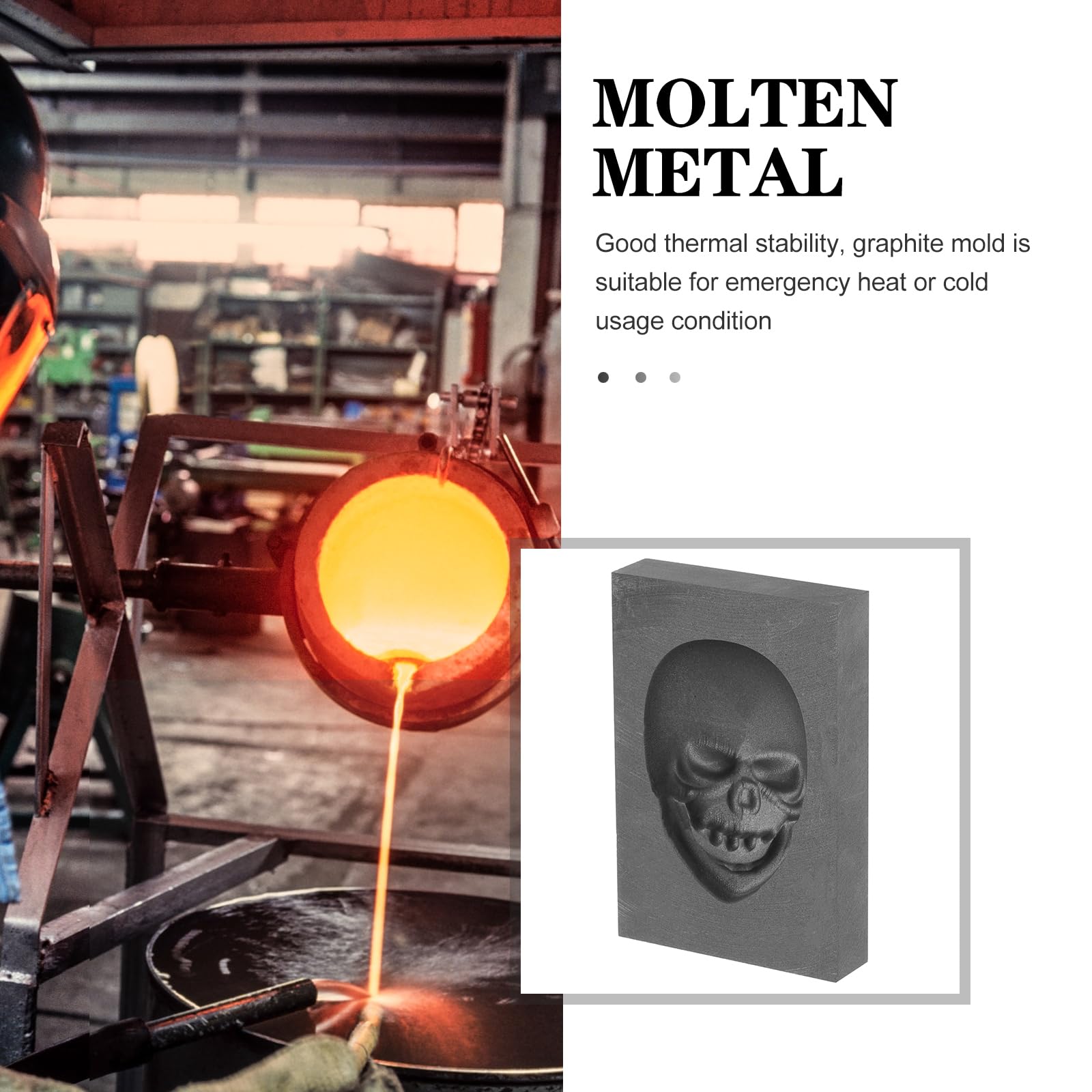 3D Skull Graphite Molds for Metal Casting - Crucible Molds for Gold & Silver Melting, DIY Jewelry Making, Skeleton Bar Dies - Perfect for Crafting Unique Gold Models & Halloween Decorations