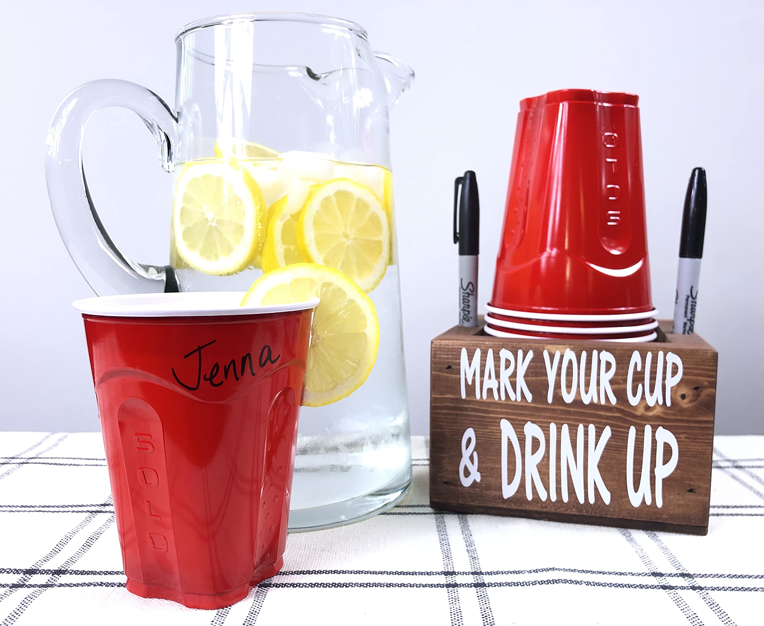 Early American Style Solo Cup Holder with Pen Holder - Perfect for Office, Home, and Party Use