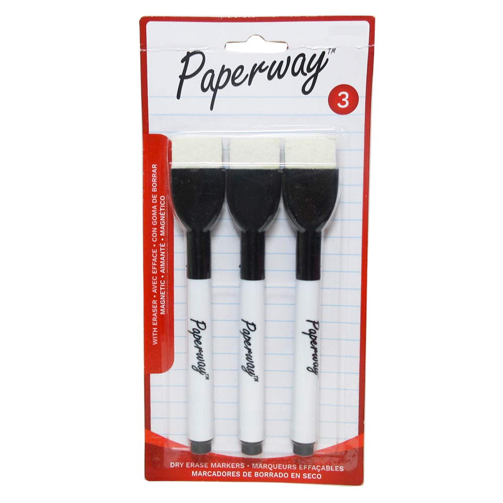 3-Pack Magnetic Whiteboard Markers with Eraser - Black Dry Erase Pens for Office, School & Home - Perfect for Calendars, Presentations & Classroom Teaching