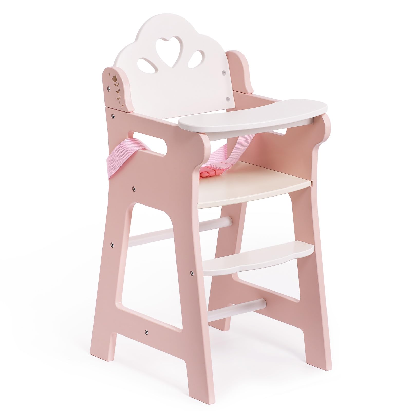 ROBOTIME Wooden Baby Doll High Chair with Safety Belt - Pretend Play for 18