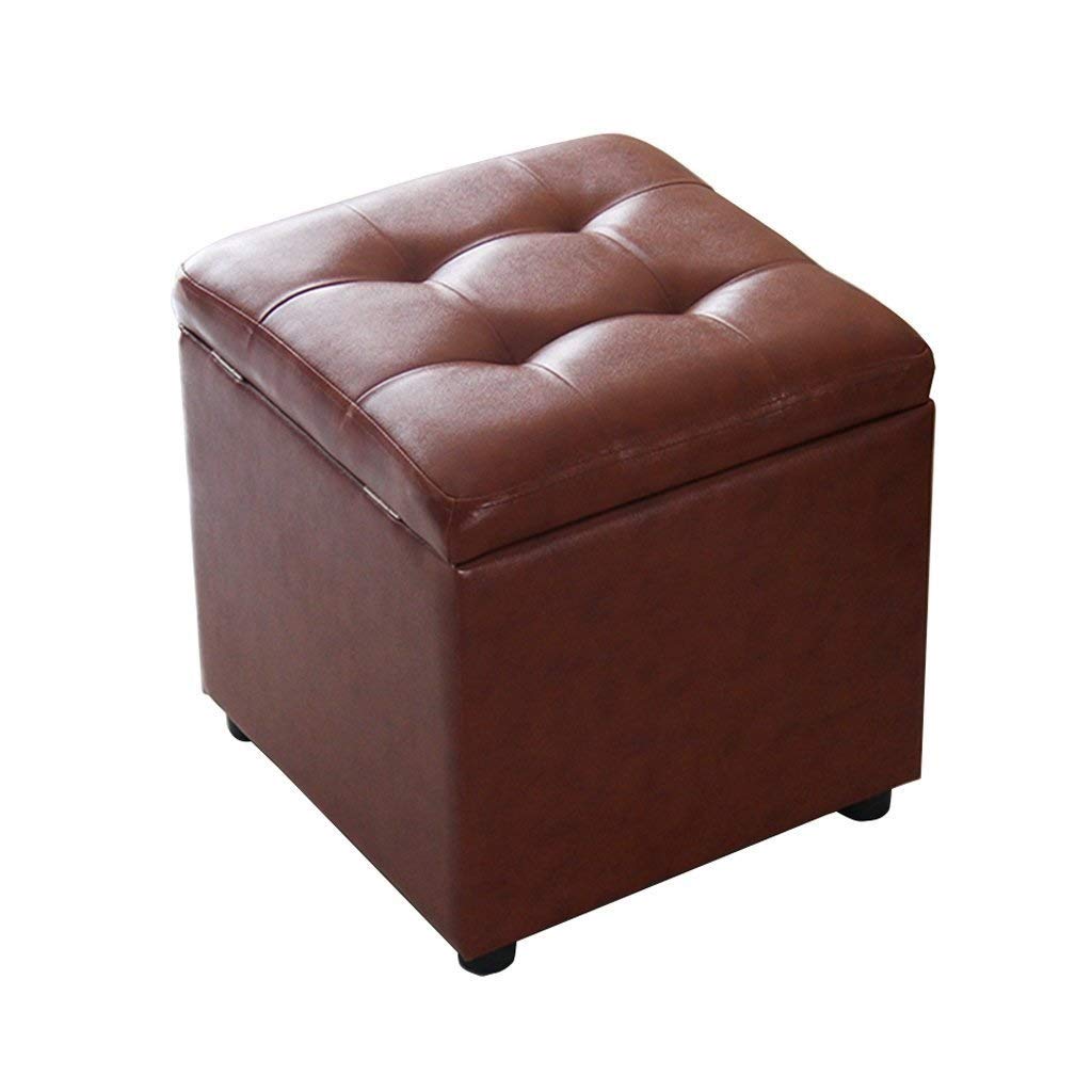 JINXIU Leather Storage Ottoman Footstool - 16x16x16 Inch Brown Toy Box Bench Seat with Removable Lid for Living Room, Bedroom & Nursery