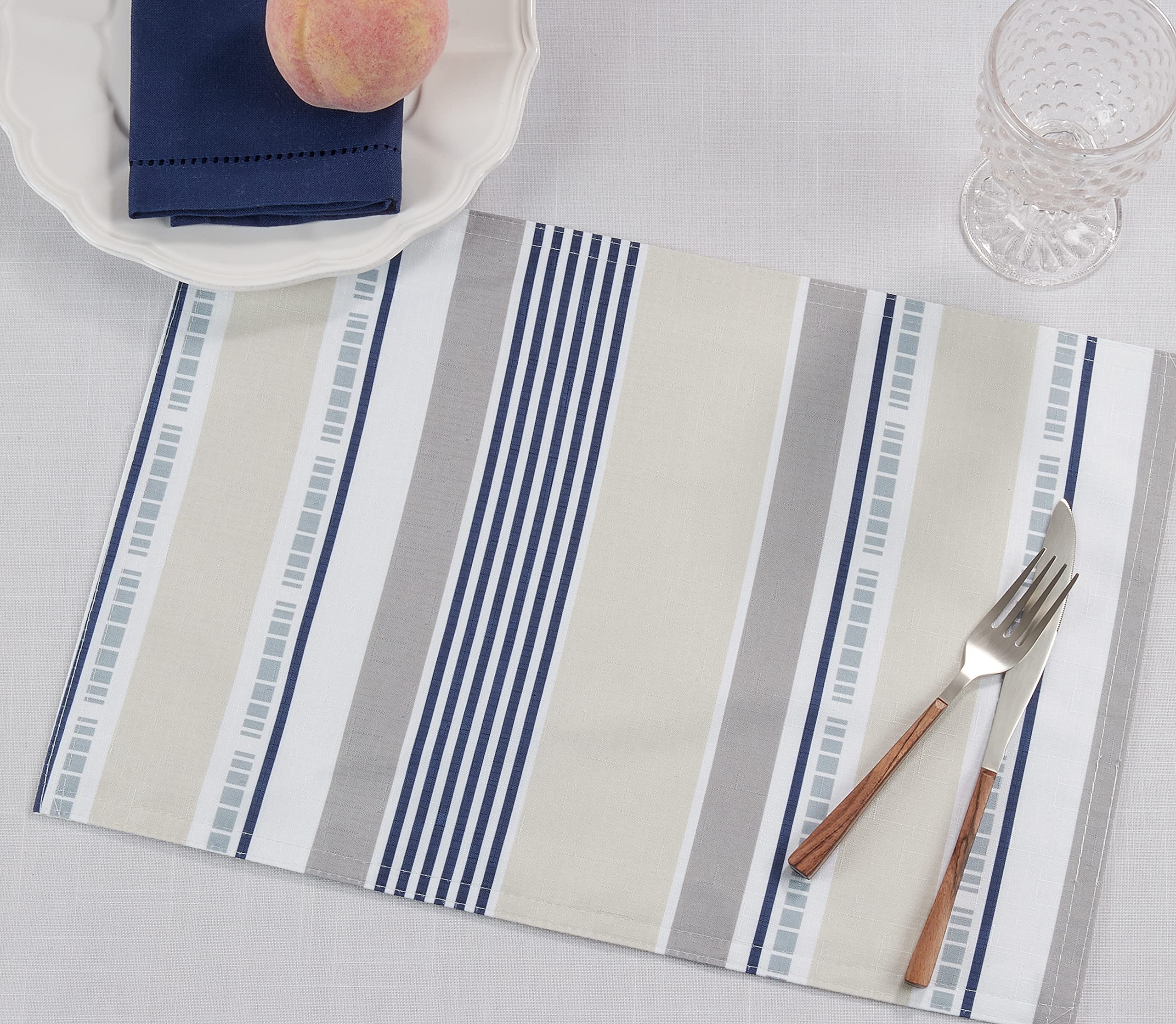 Premium Striped Cotton Placemats Set of 4 - Waterproof & Washable Table Mats for Dining Room, Kitchen, Party Decor - Elegant Table Setting Accessories for Everyday Meals & Special Occasions
