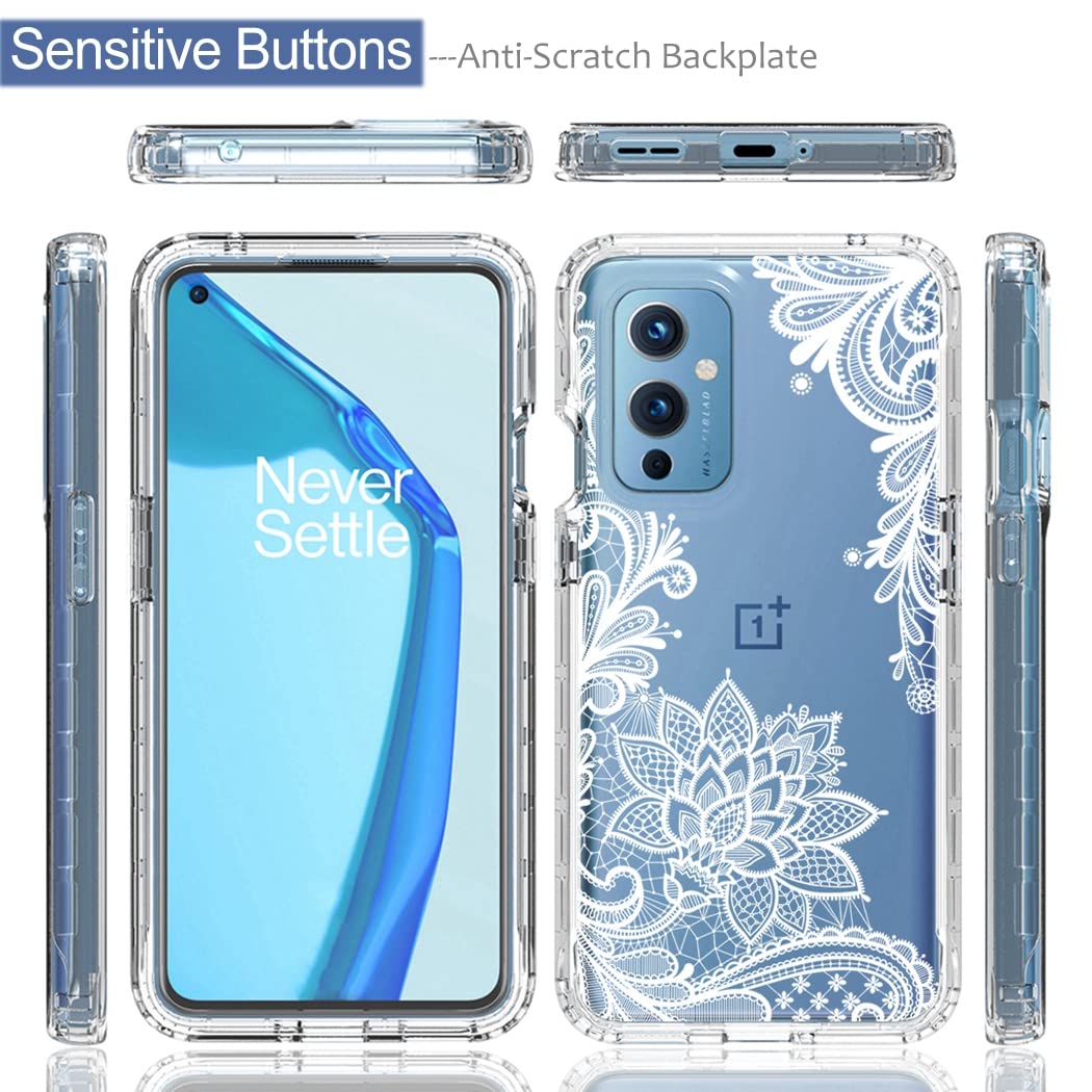 OnePlus 9 5G LE2110 Phone Case with Tempered Glass Screen Protector - Clear Mandala Design Full Body Protective Cover | Shockproof, Anti-Scratch | Perfect for Daily Use, Travel & Outdoor Activities