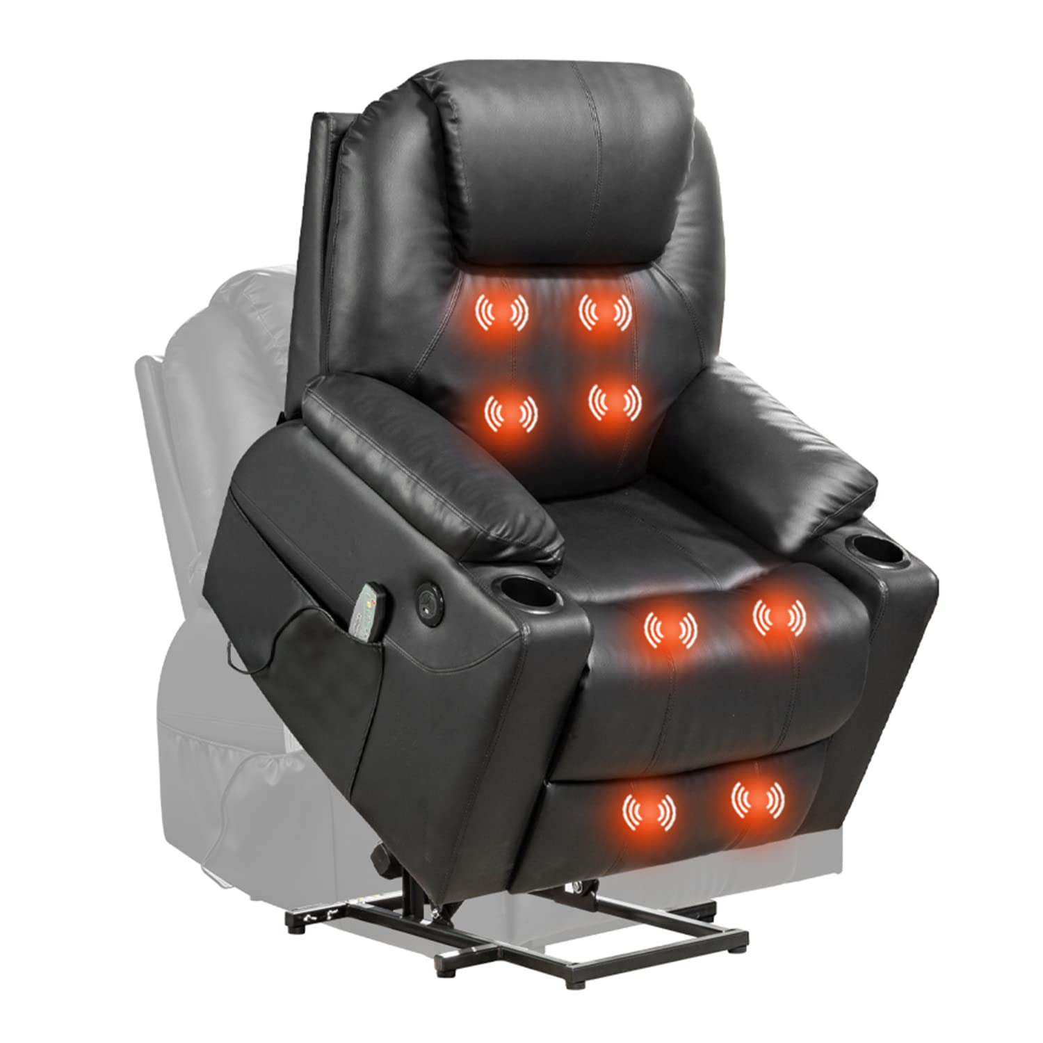Electric Power Lift Recliner Chair with Massage & Heat - Adjustable Leather Sofa for Elderly, Remote Control, USB Ports - Perfect for Living Room, Home Theater & Relaxation (Black)