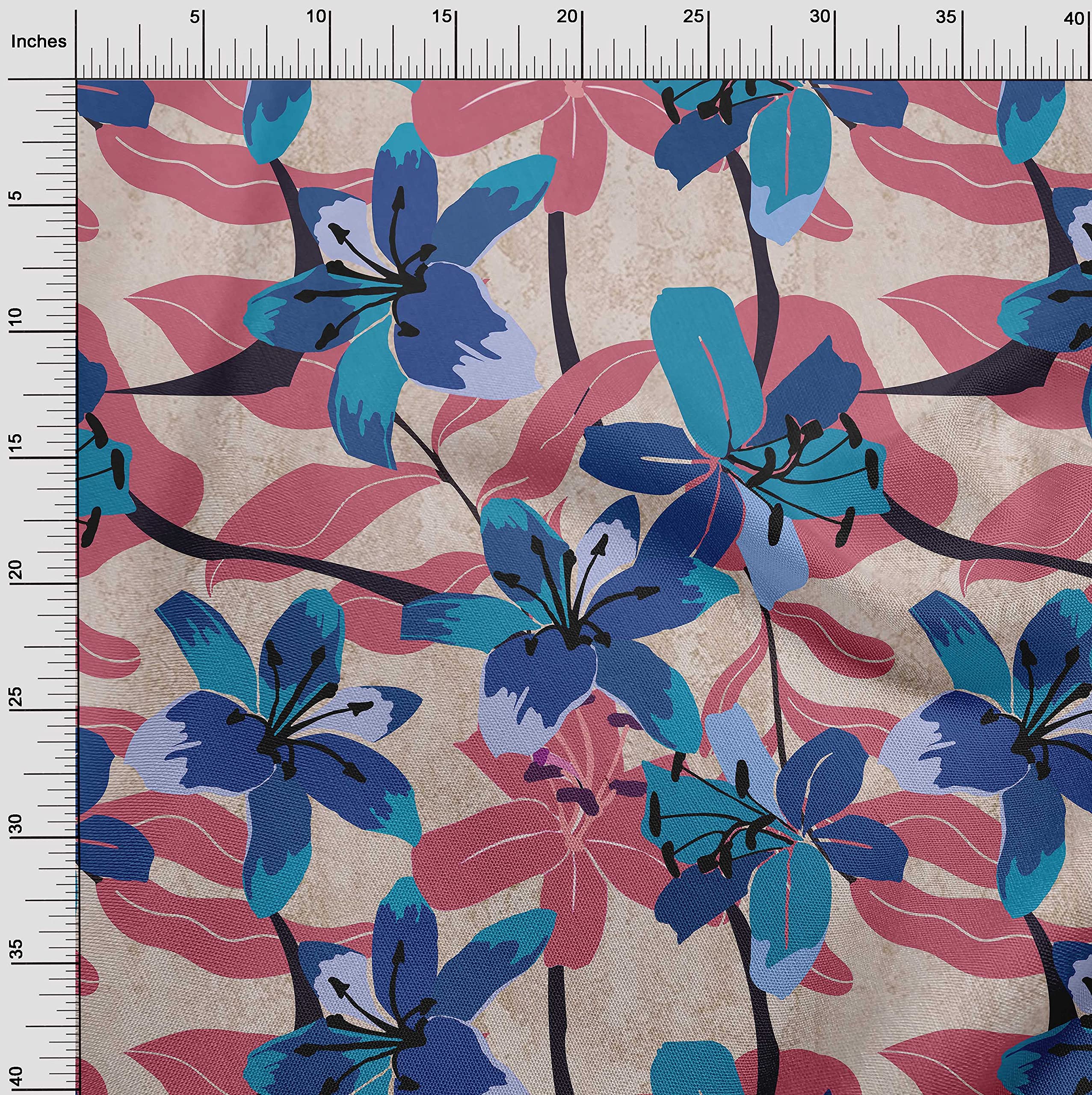 oneOone Georgette Viscose Pink Tropical Lily Floral Print Fabric by The Yard - 42 Inch Wide Soft Draping Dress Material for Summer Dresses, Blouses & Home Decor