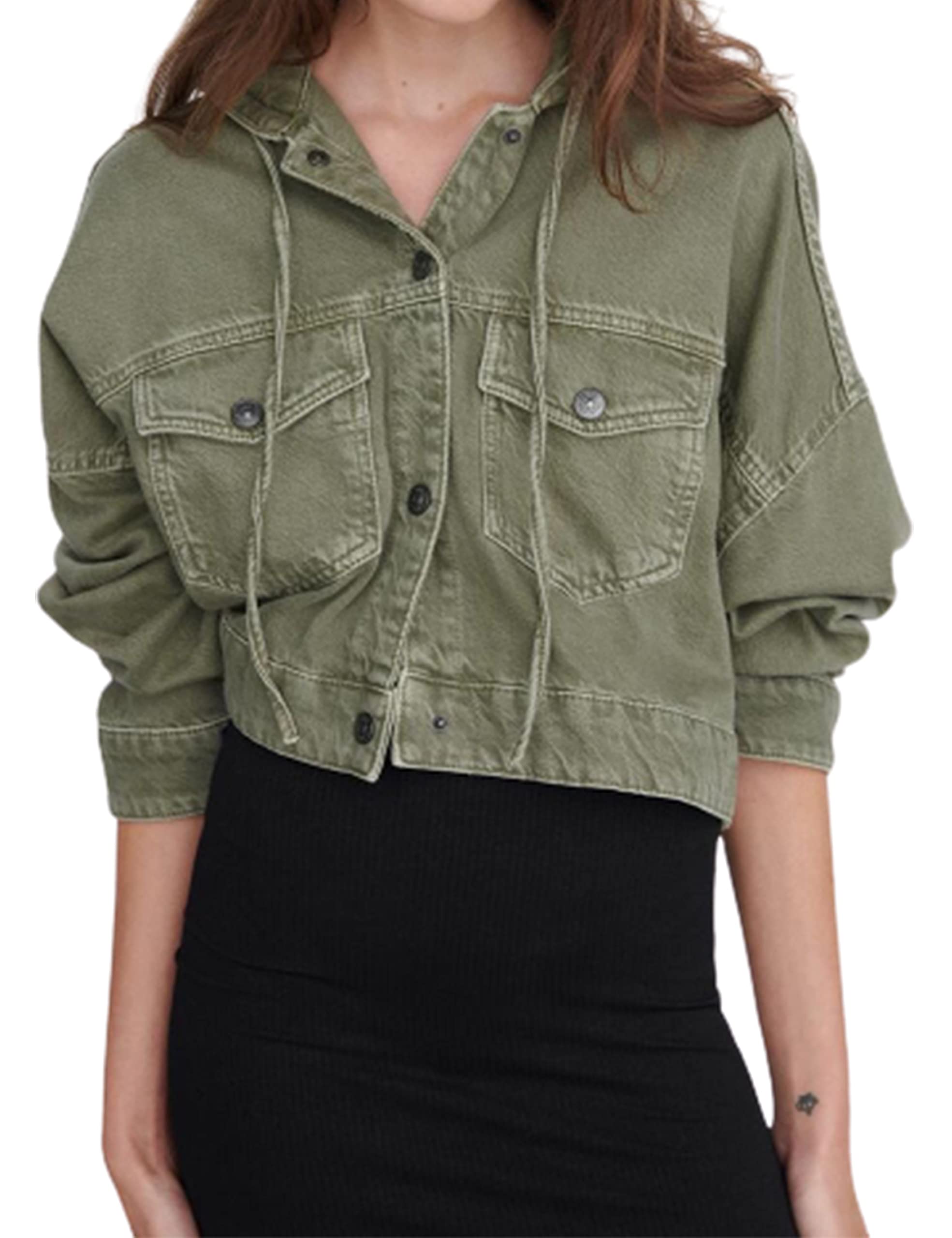 Women's Fashion Hooded Cropped Corduroy Shacket Denim Jacket - Stylish Trucker Jacket for Casual Outings, Fall Layering & Streetwear Fashion