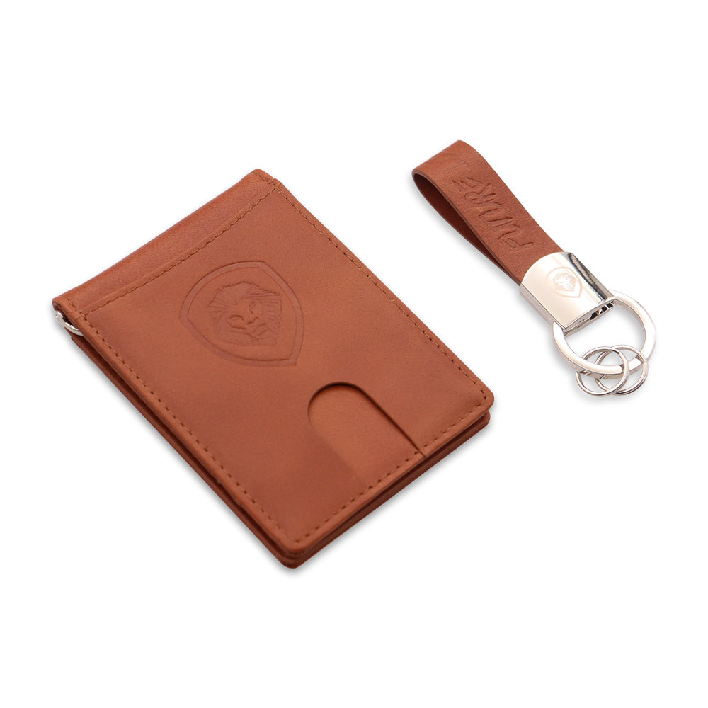Premium Genuine Leather Brown Wallet & Keychain Set for Men - Stylish and Durable Gift for Everyday Use, Travel, and Business