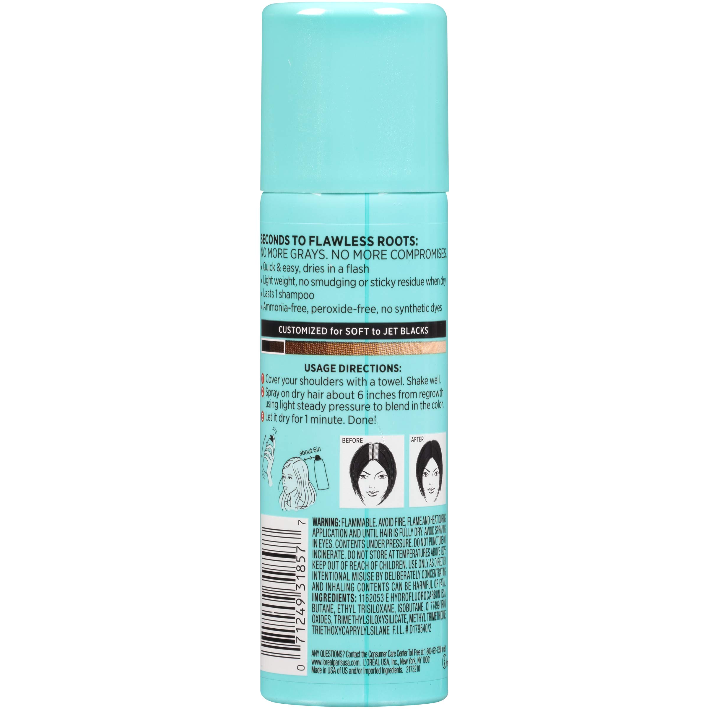 L'Oreal Paris Root Cover Up Spray - 2 Ounce (59ml) - 6 Pack - Temporary Hair Root Touch Up for Gray Coverage - Quick & Easy Application for Men & Women - Perfect for Home Use, Travel & On-the-Go Touch Ups