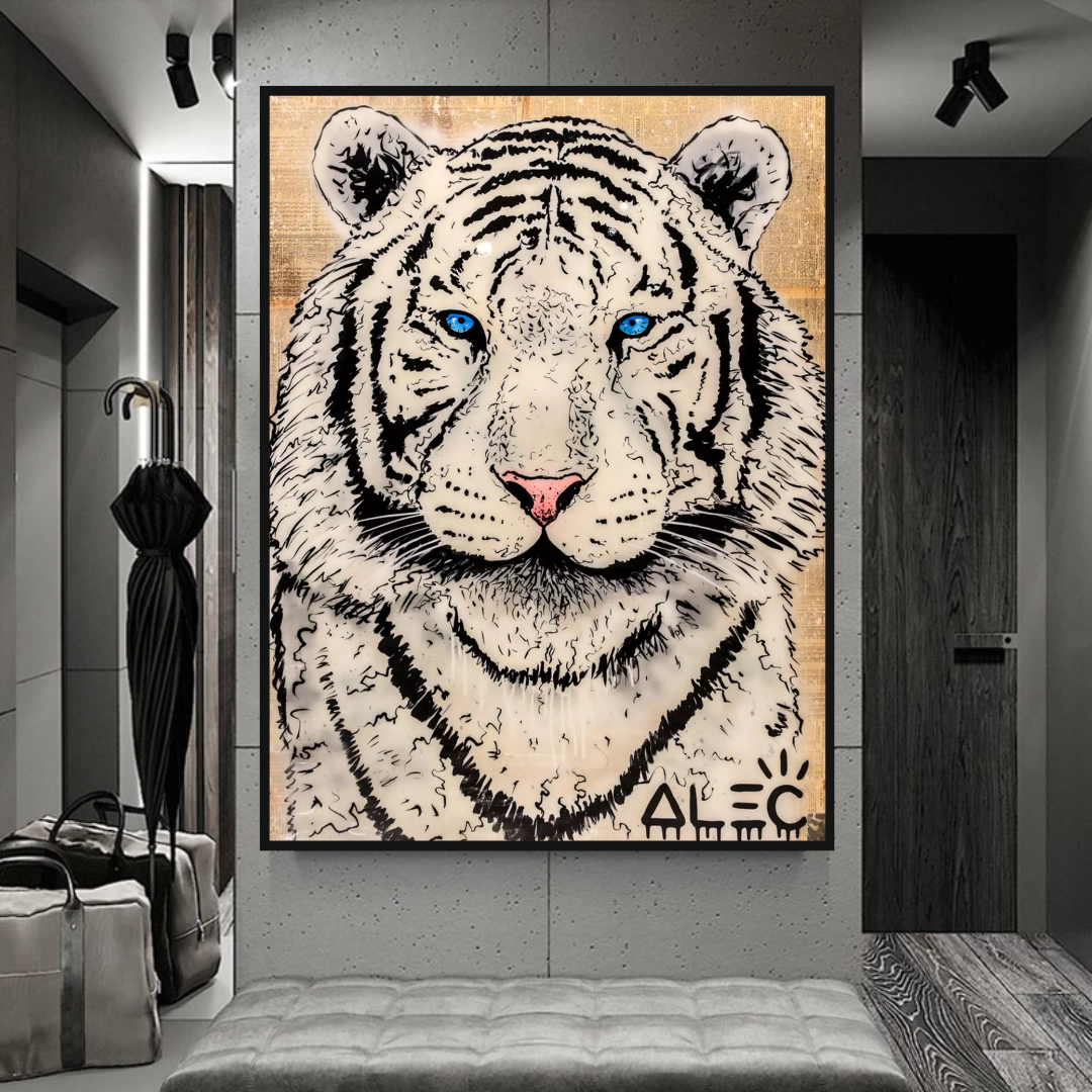 White Tiger Poster - Majestic White Tiger Art Print for Home & Office Decor - Perfect for Living Room, Bedroom, or Office Wall Art