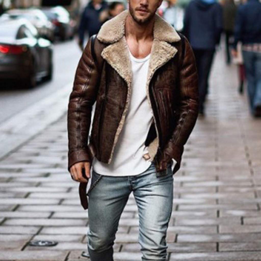 Men's Biker Leather Jacket - Winter Motorcycle Coat for Riding
