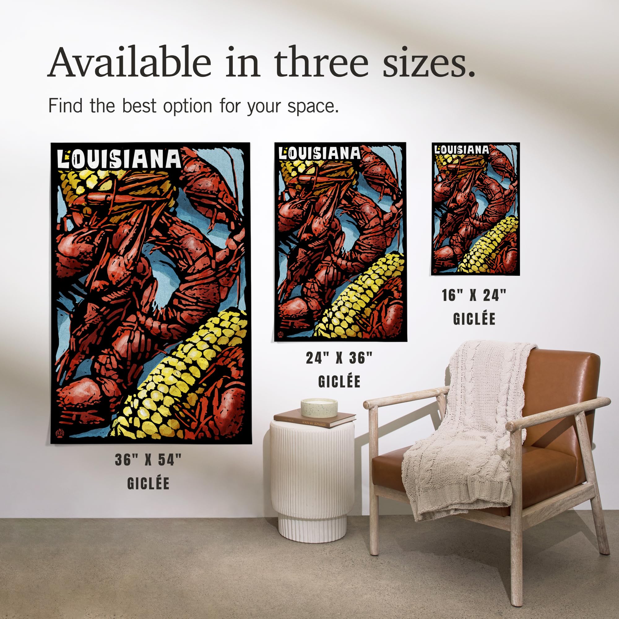 Lantern Press 16x24 Inch Giclee Print - Louisiana Crawfish Scratchboard Art | Wall Decor for Living Room, Bedroom & Office
