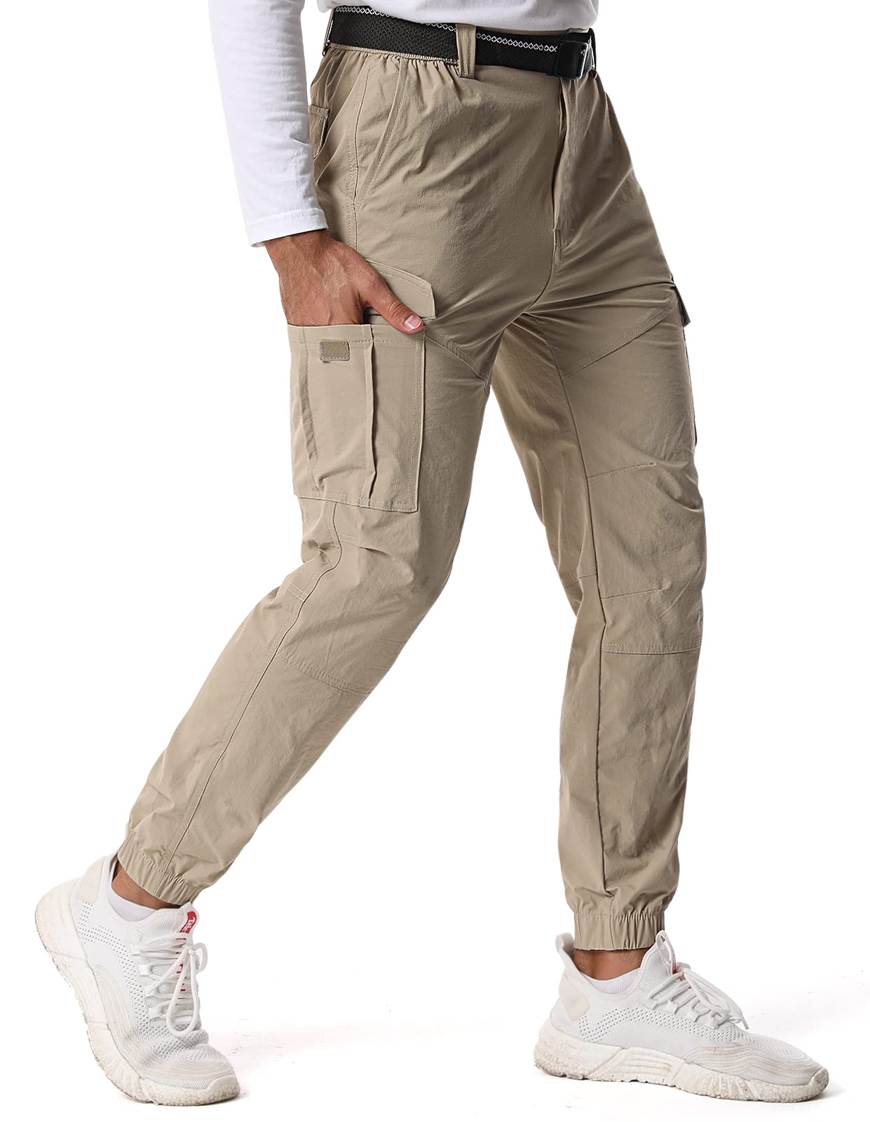 Men's Stretch Cargo Jogger Pants - Slim Fit 6 Pocket Waterproof Quick Dry Work Pants for Fishing, Hiking & Outdoor Activities