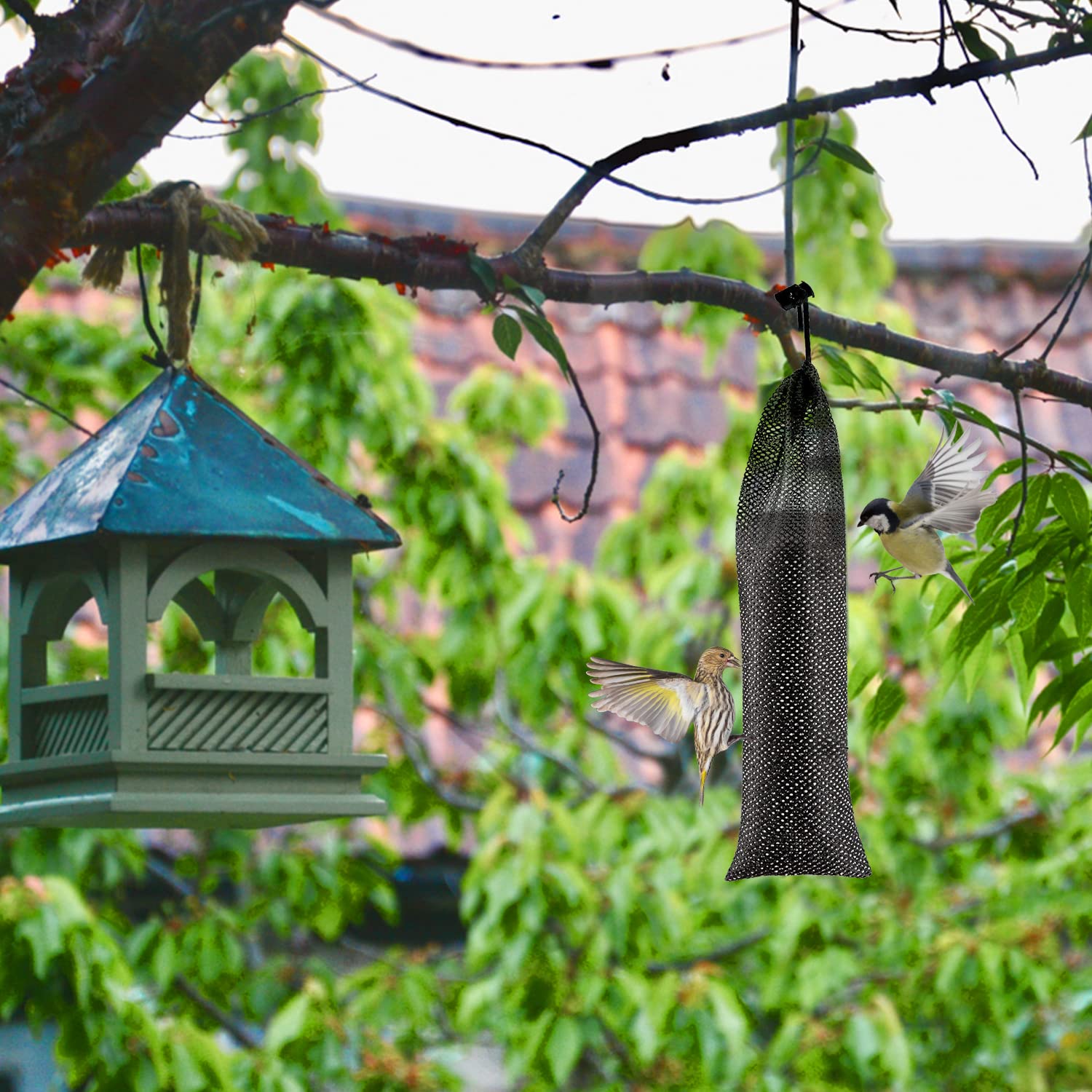 6 Pcs Wild Bird Finch Sock Feeder Kits - Thistle Seed Sacks with Food Grade Foldable Funnels, Bird Food Supply Tools for Goldfinch, Sparrow & Wildlife Feeding (3.9