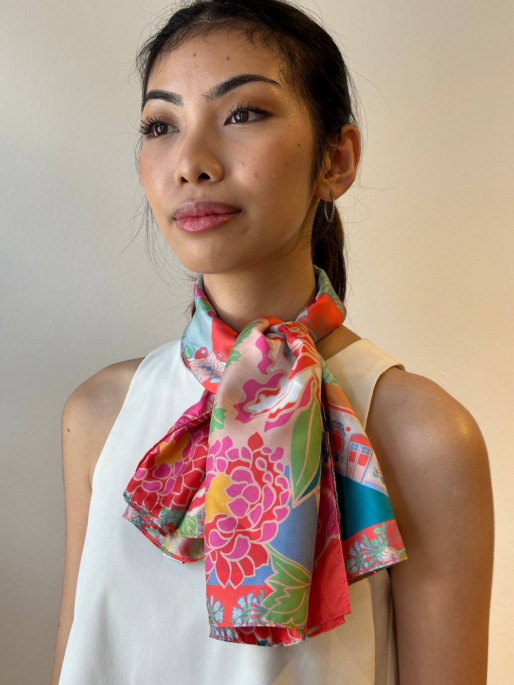 Luxury Jalan Besar Silk Scarf for Women - Elegant Floral Print Fashion Accessory - Perfect for Office, Wedding & Special Occasions