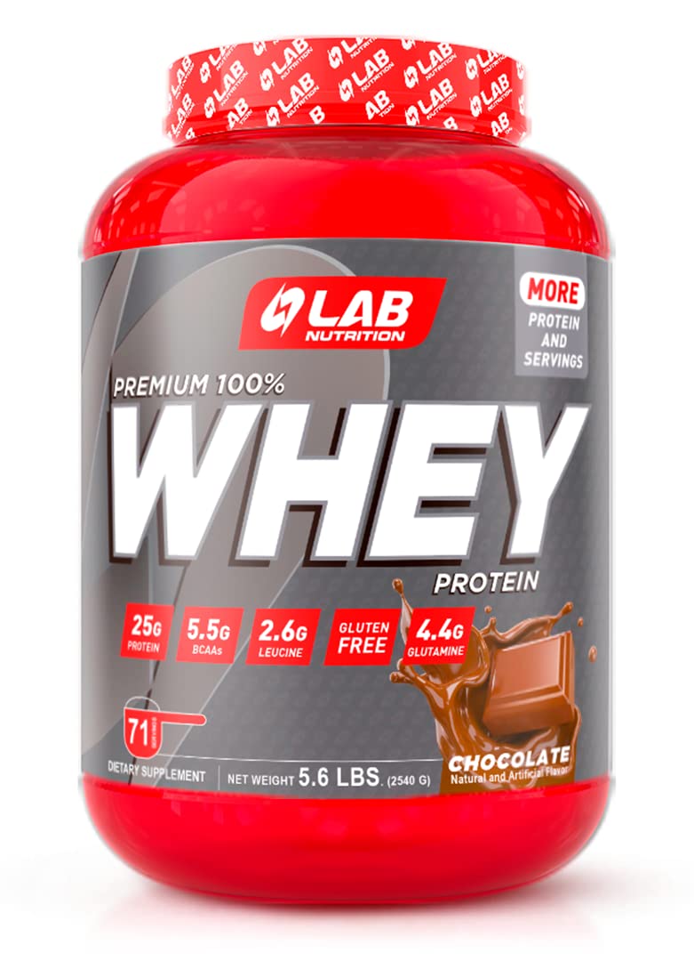 Lab Nutrition Gol Premium 100% Whey Protein Powder - 5.6 Lbs (71 Servings) - 25g Protein per Serving, Gluten Free, Delicious Chocolate Flavor - Muscle Building & Recovery for Athletes, Gym Workouts & Post-Training Nutrition