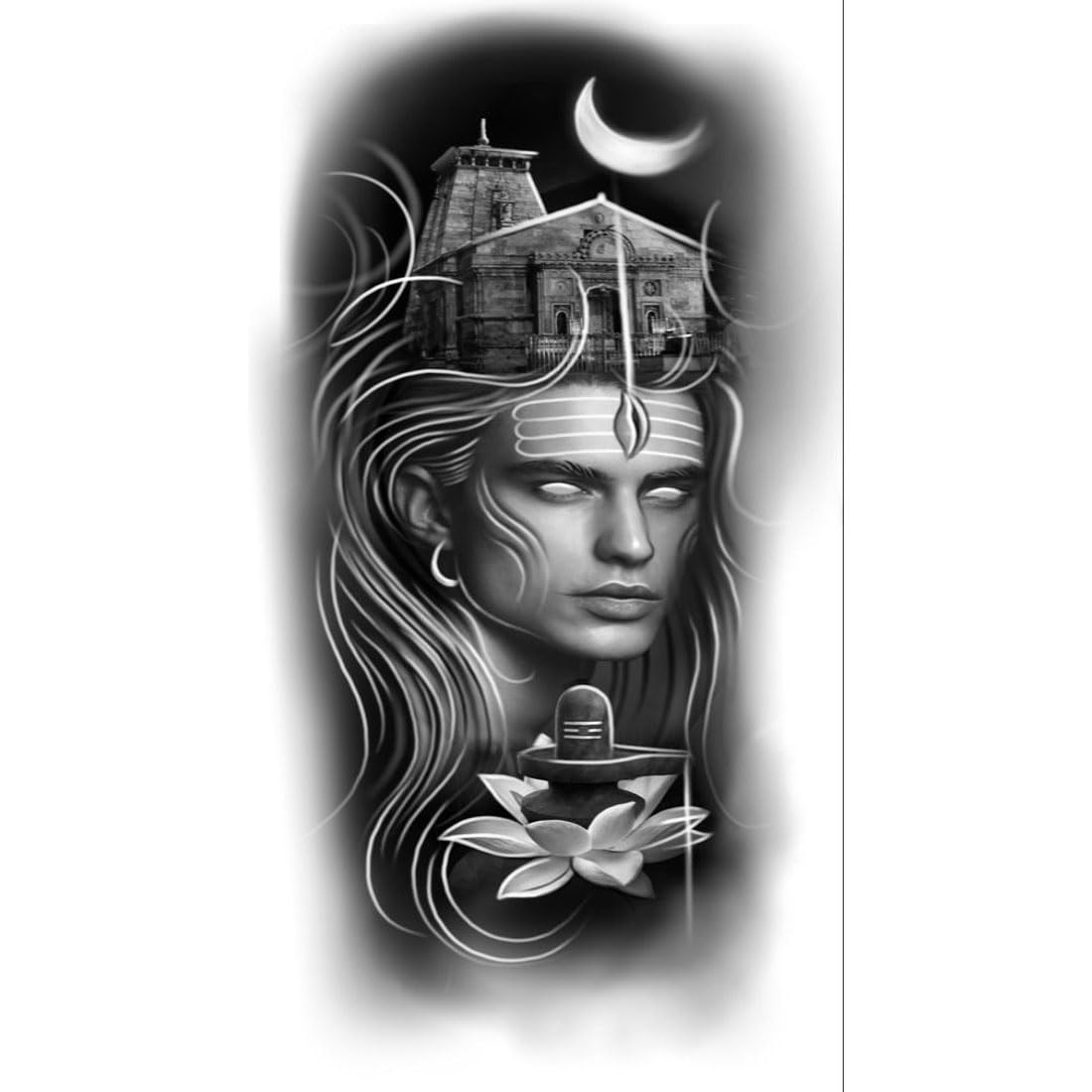 Waterproof Temporary TattooWala Lord Shiva with Lotus Tattoo Sticker for Men & Women - Festival, Yoga, Spiritual Events Body Art