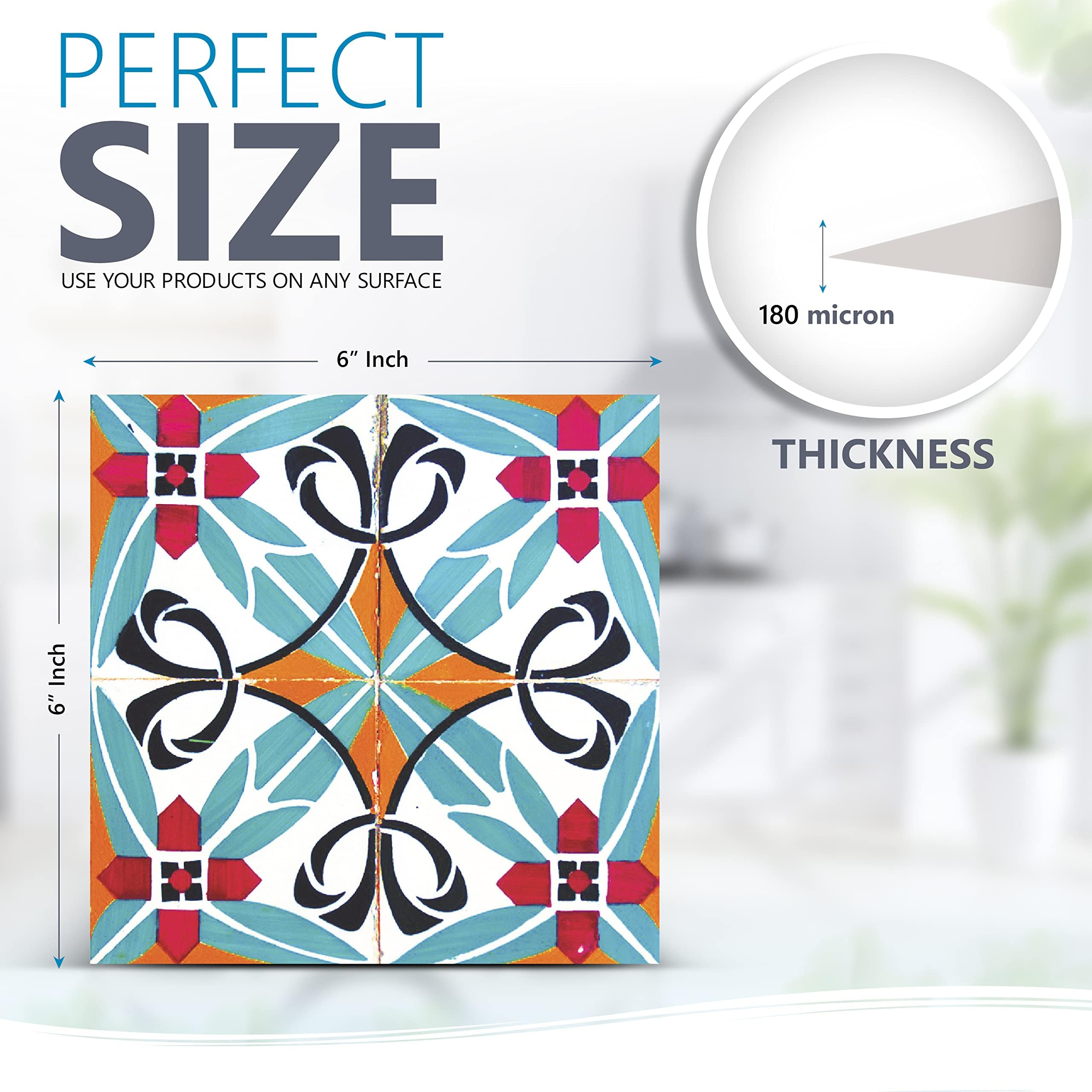 Authentic Talavera Tile Stickers 24-Piece Set (2x12) - Easy Peel & Stick Bathroom & Kitchen Decals - 6x6 Inch Traditional Spanish Style Home Decor for Backsplash, Shower, and Countertop Upgrade